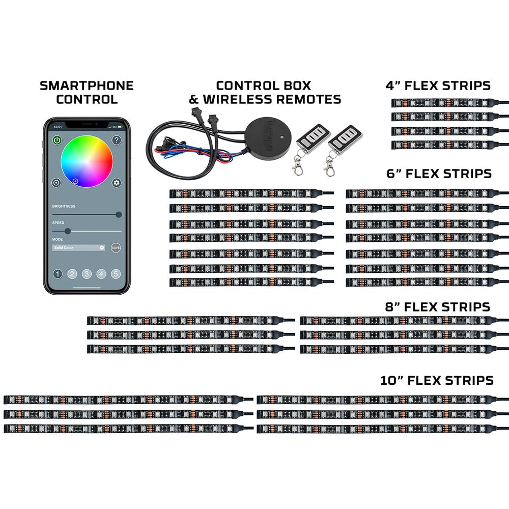 LEDGlow 30-Piece Bluetooth Motorcycle LED Accent Lighting Kit - 16 Million Colors, Smartphone App Control, Dual Zone & Brake Light Features, Waterproof - Perfect for Night Rides, Bike Shows & Custom Motorcycle Lighting