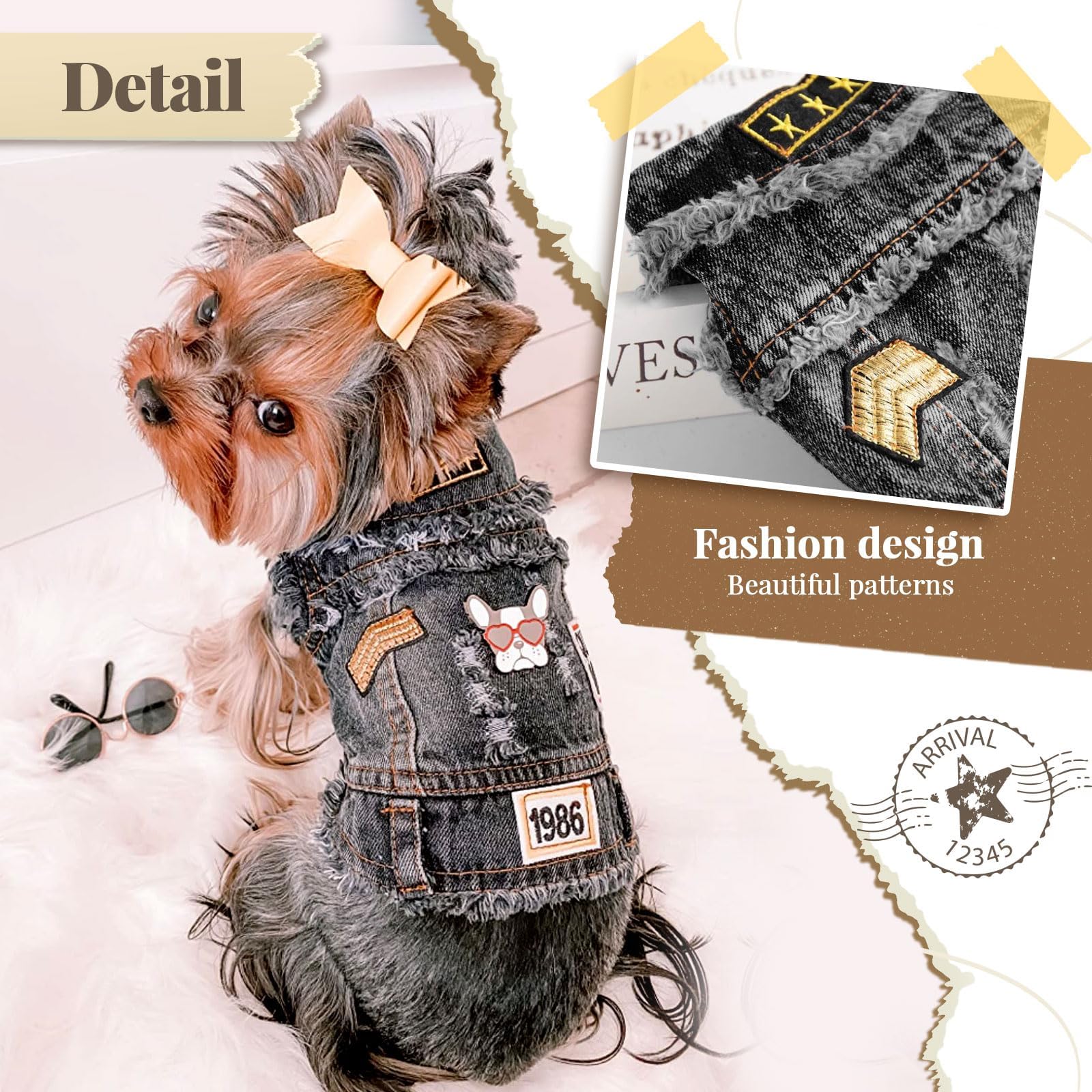 Stylish Black Denim Dog Jacket for Small & Medium Dogs - Pet Clothes for Shih Tzu, Chihuahua, Yorkie & Teacup Breeds - Cute Puppy Outfit for Boys & Girls - Perfect for Outdoor Walks, Pet Photos & Special Occasions