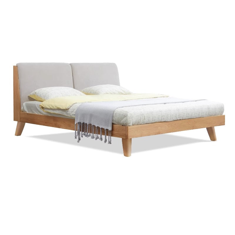 Solid Oak Wood Soft Bed Frame - Queen Size, Natural Wood Finish - Perfect for Master Bedrooms, Guest Rooms & Cozy Home Decor