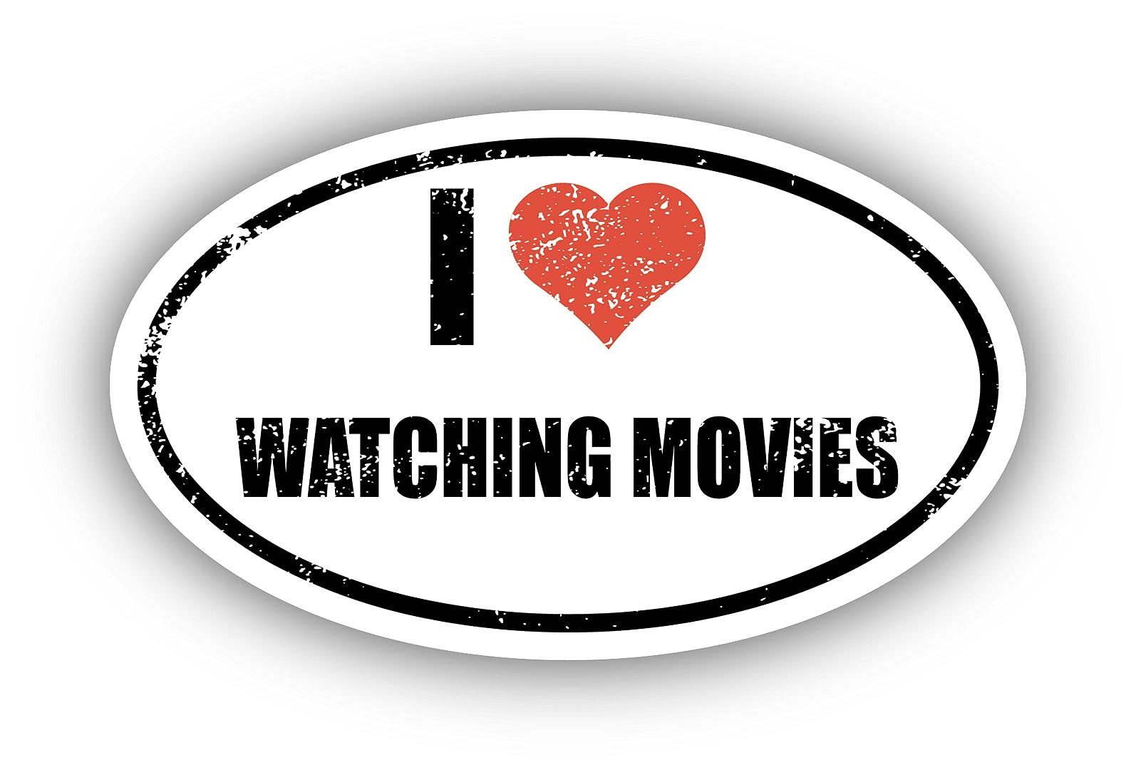 I Love Watching Movies Euro Oval Vinyl Sticker - 3M Decal 3x5 inches - Perfect for Laptops, Water Bottles & Car Windows