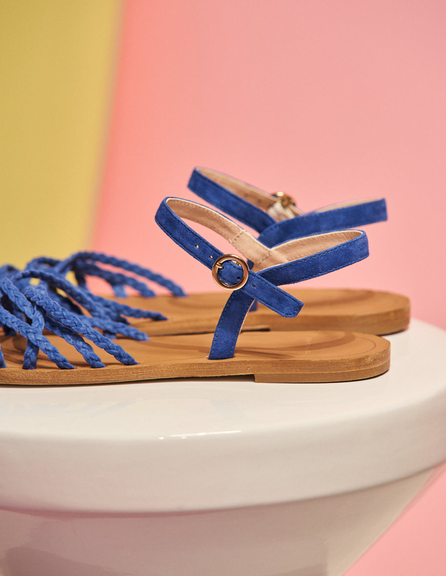 Royal Blue Suede Romy Flat Sandals - Comfortable & Stylish Women's Shoes for Casual Outings, Beach Walks & Summer Vacations