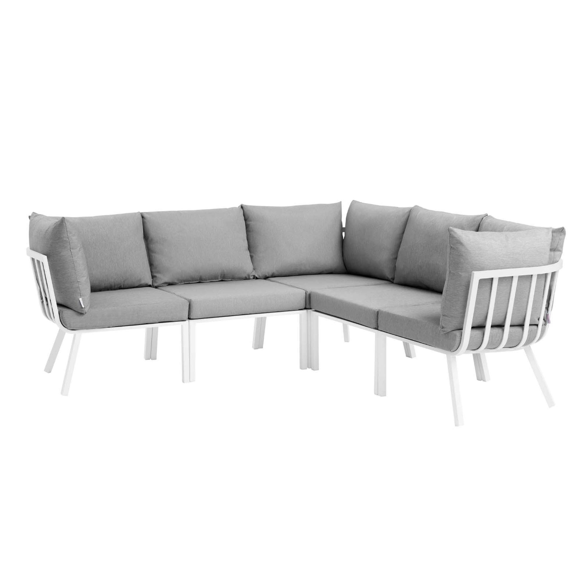 Ergode Riverside 5-Piece Outdoor Patio Sectional Set - Coastal Design Aluminum Furniture with UV-Resistant Cushions & Powder-Coated Frame - Perfect for Backyard, Balcony, Poolside or Beach House Decor