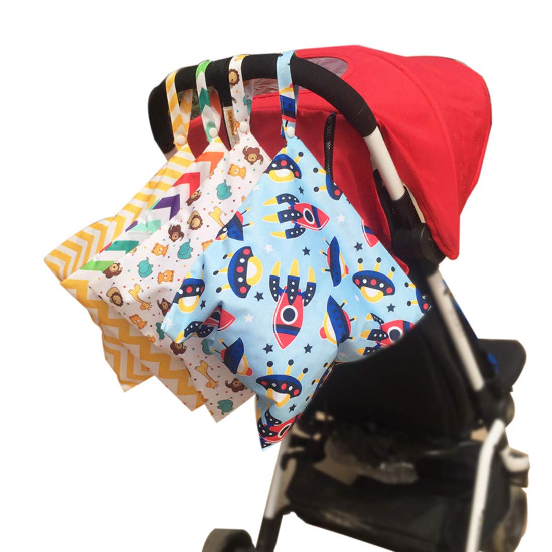 Xingmo Waterproof Wet Dry Bag - Reusable Zipper Diaper Organizer & Hanging Storage for Baby Clothes (Medium + Large, 5-Pack) - Perfect for Daycare, Travel, Beach & Swimming Pool Essentials