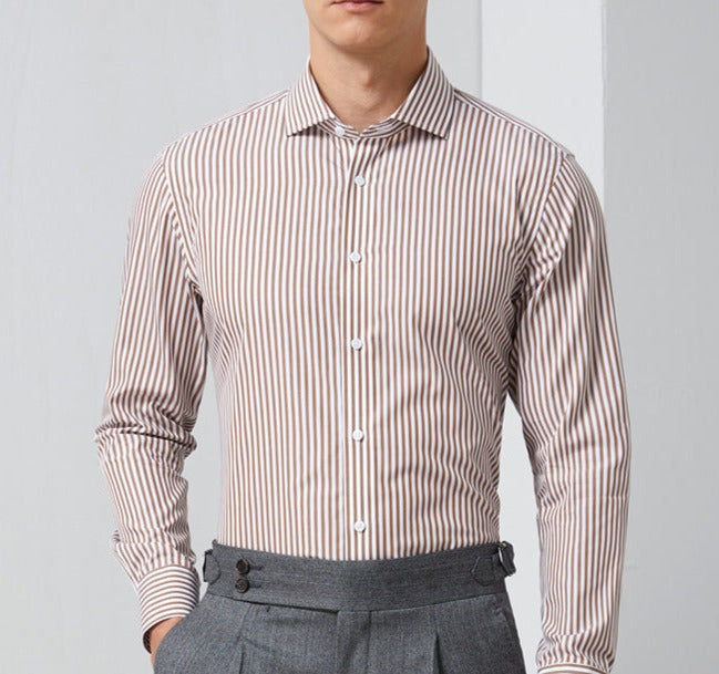 AntoniosClothing Professional Striped Long Sleeve Dress Shirt for Men - Perfect for Office Wear, Business Meetings & Formal Occasions