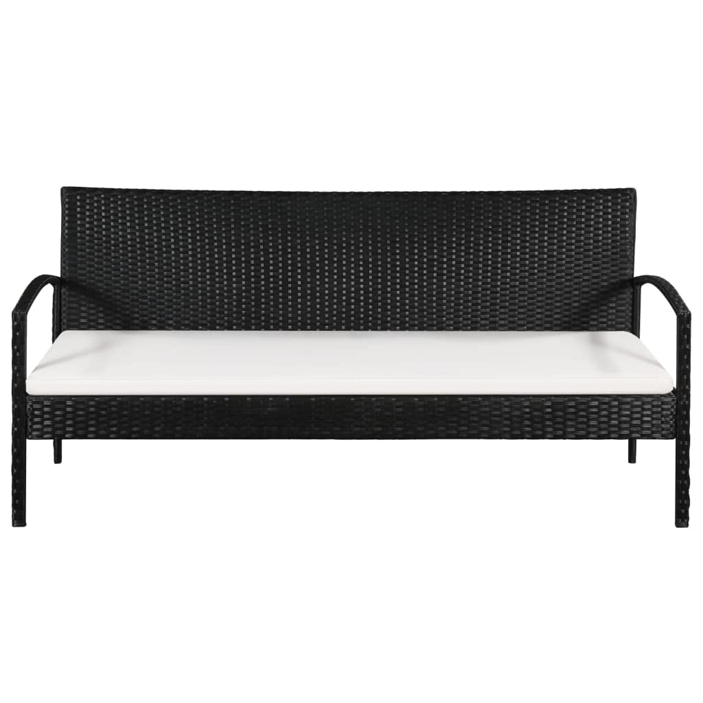 SKM 3-Seater Outdoor Patio Sofa Set with Weather-Resistant Cushions - Black Poly Rattan Wicker Furniture for Garden, Poolside & Backyard Relaxation