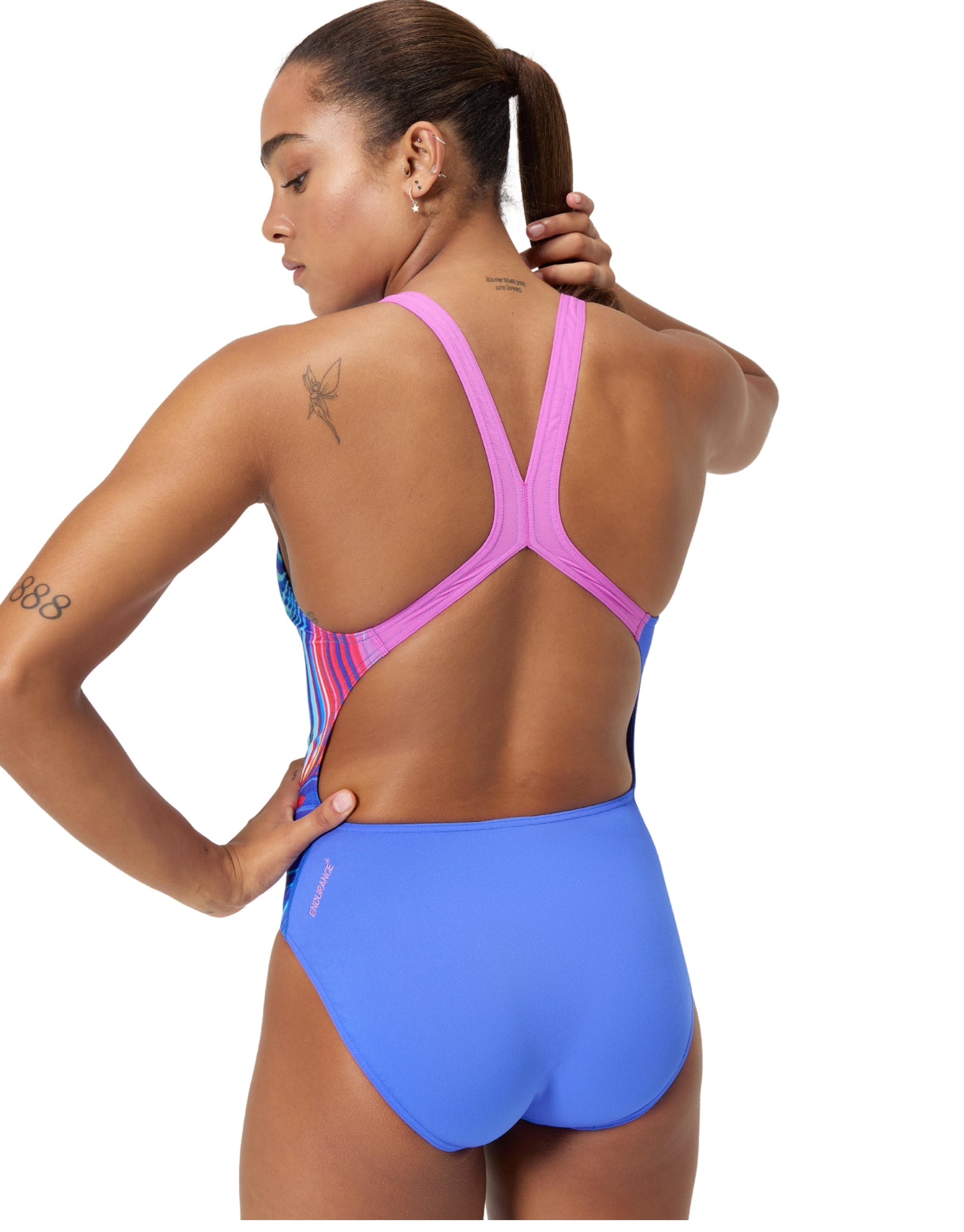 Digital Powerback Swimsuit for Women - Blue & Multicolor Floral Print - High Waist Bikini Bottom & Adjustable Straps for Beach, Pool & Summer Vacations