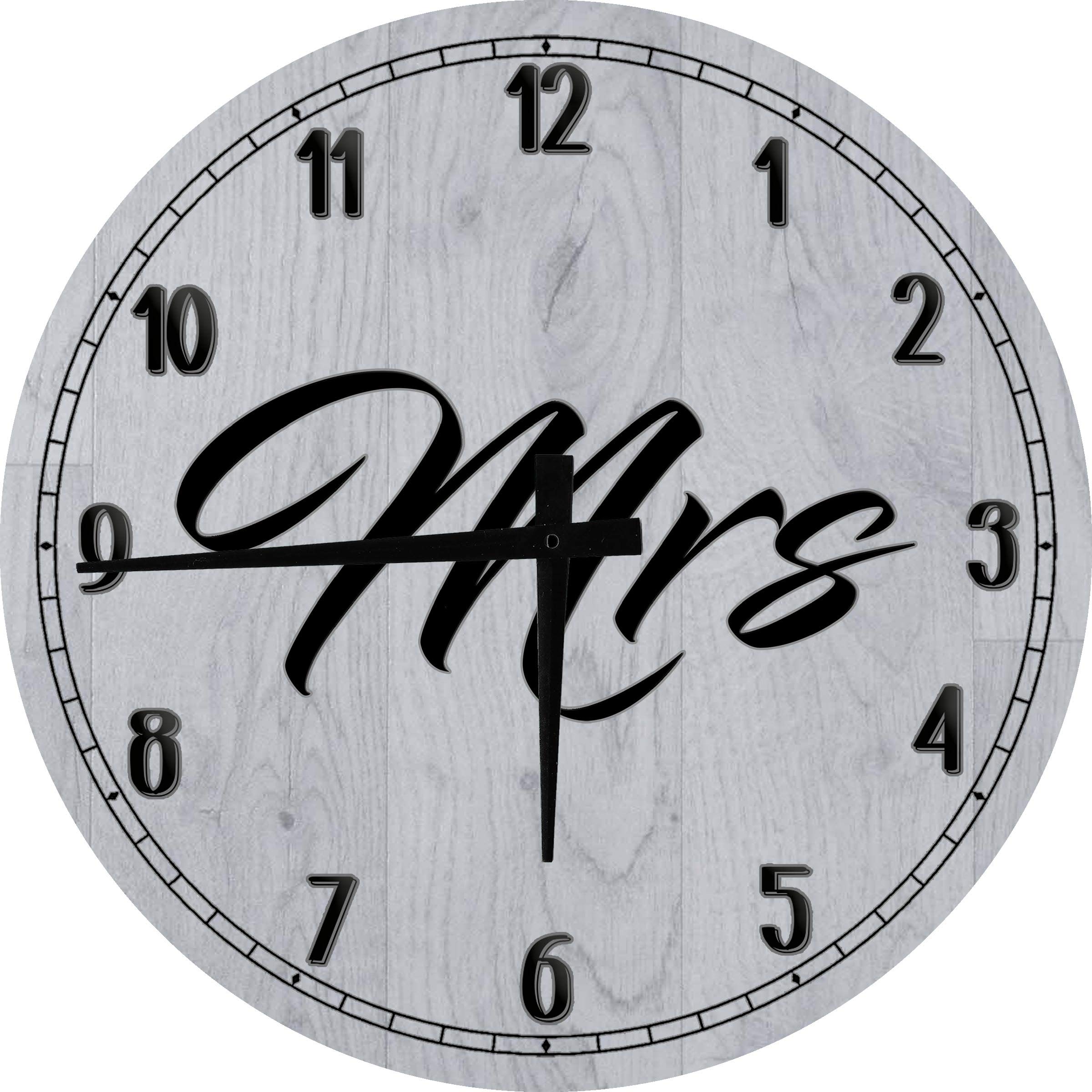 18 Inch Gray Large Round Wood Wall Clock - Perfect for Mrs. Marriage, Wife, Bride, Groom Wedding Decor - Ideal for Living Room, Bedroom, or Office