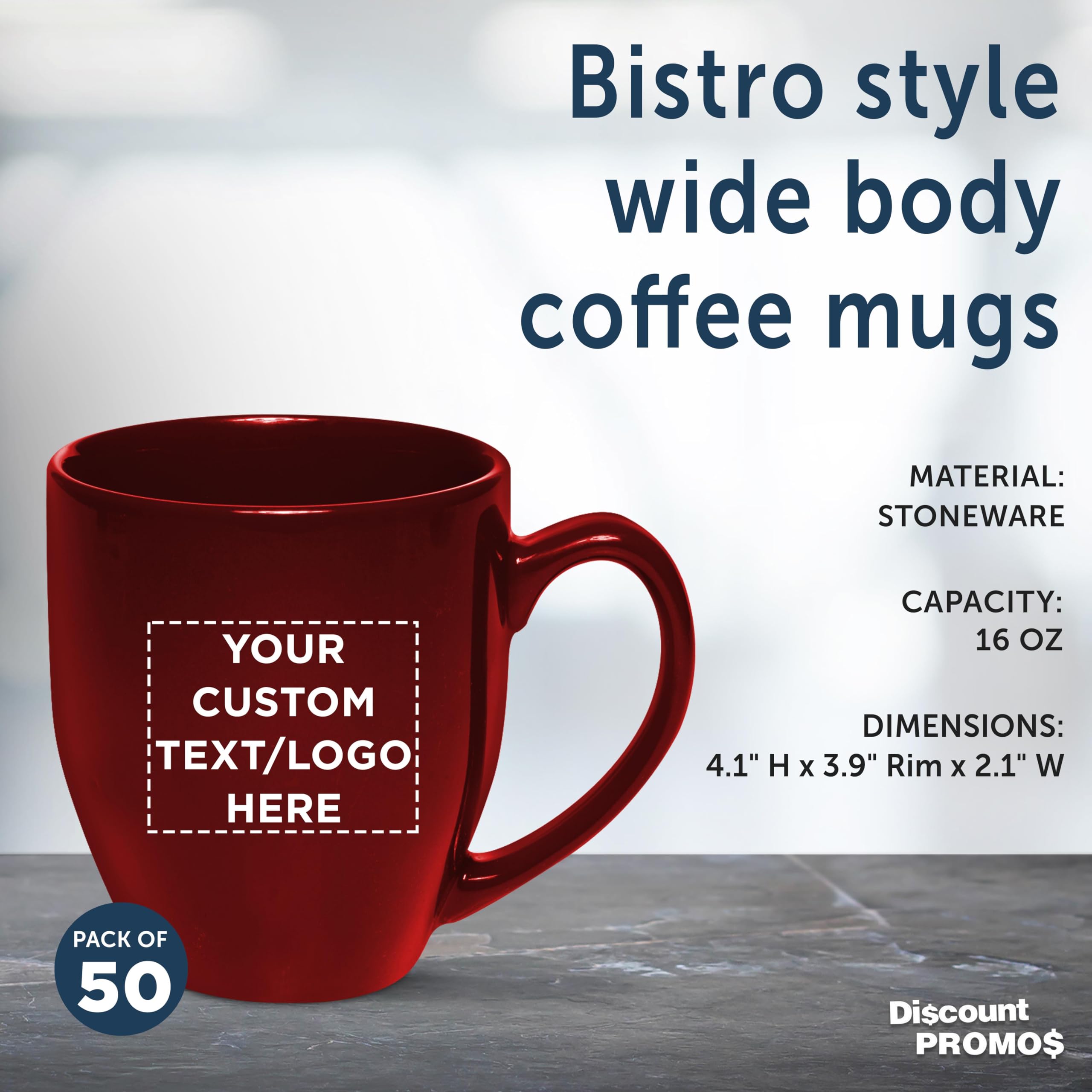Custom 16 oz Large Coffee Cups Bulk Set of 50 - Personalized Maroon Travel Mugs for Tea, Espresso, Cappuccino & Hot Cocoa - Ideal for Offices, Cafes, Restaurants & Events