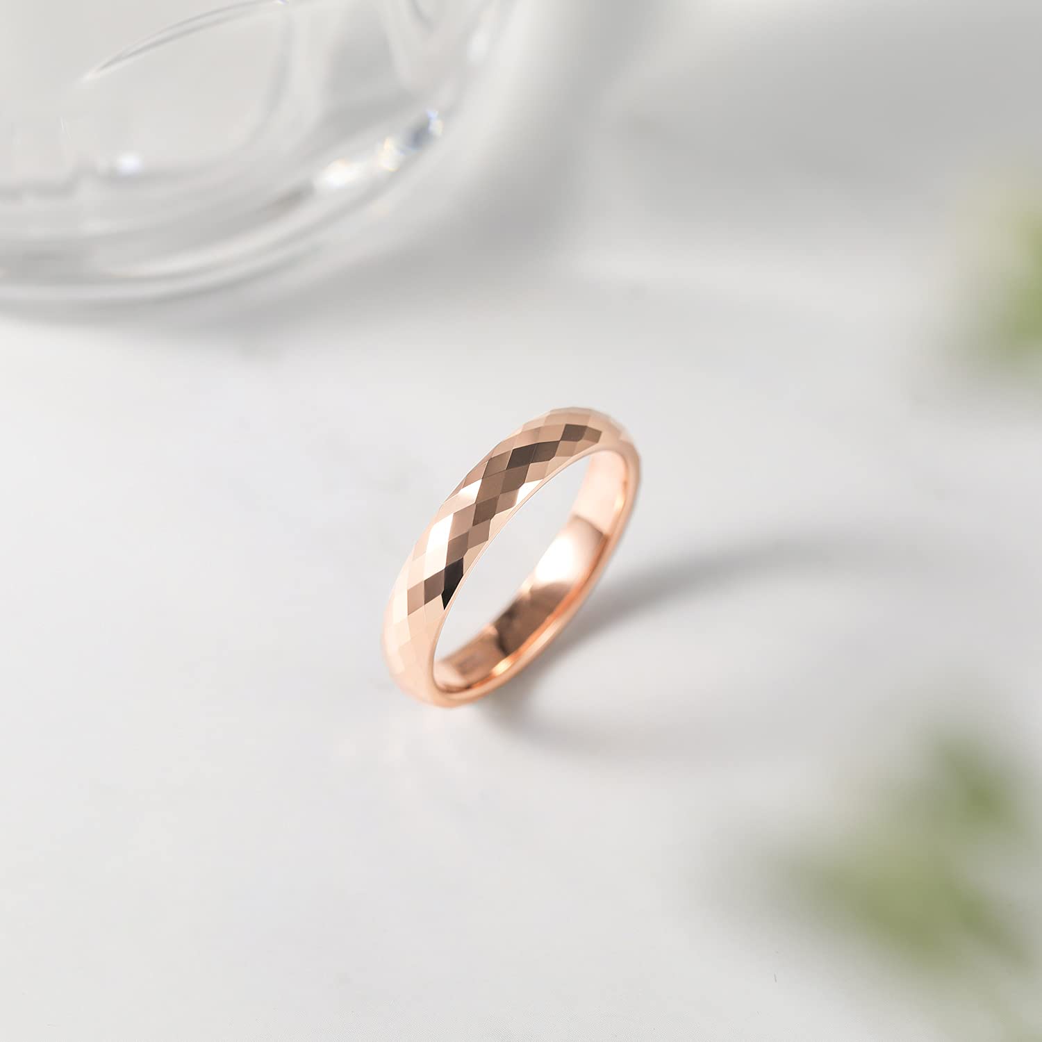 4MM Tungsten Carbide Wedding Band for Women - Rose Gold, Black, Gold & Silver Polished Rings with Faceted Edge, Comfort Fit Sizes 5-12 | Durable & Hypoallergenic Jewelry for Everyday Wear, Anniversary Gifts & Special Occasions
