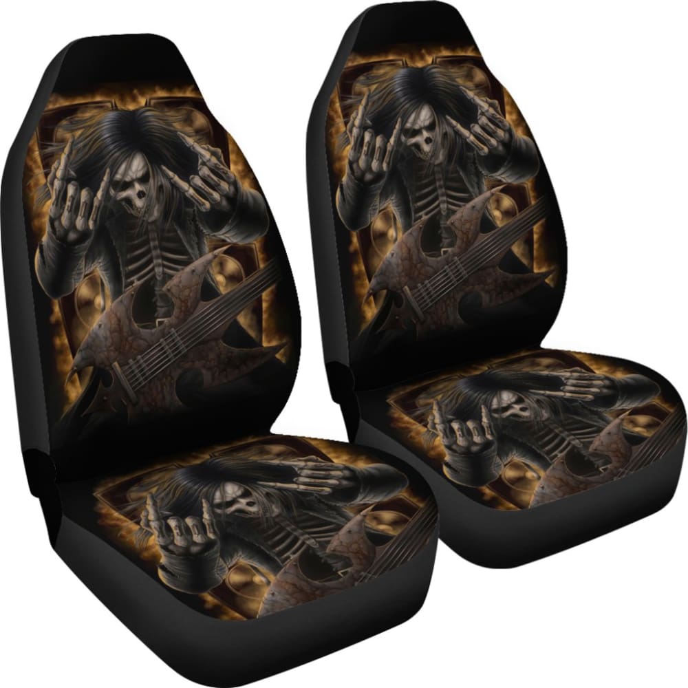 2 Pcs Floral Sugar Skull Day of The Dead Car Seat Covers - Mexican Style Skull Print Universal Fit for Cars, Trucks & SUVs - Perfect for Halloween, Dia de Los Muertos Decor & Themed Parties