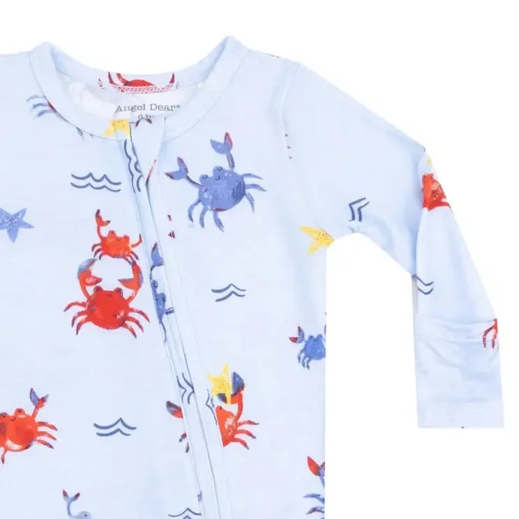 Angel Dear Two-Way Zipper Romper - Crayon Crabs Print Baby Bodysuit for Boys & Girls | Soft Cotton Sleepwear & Playwear for Newborns & Toddlers