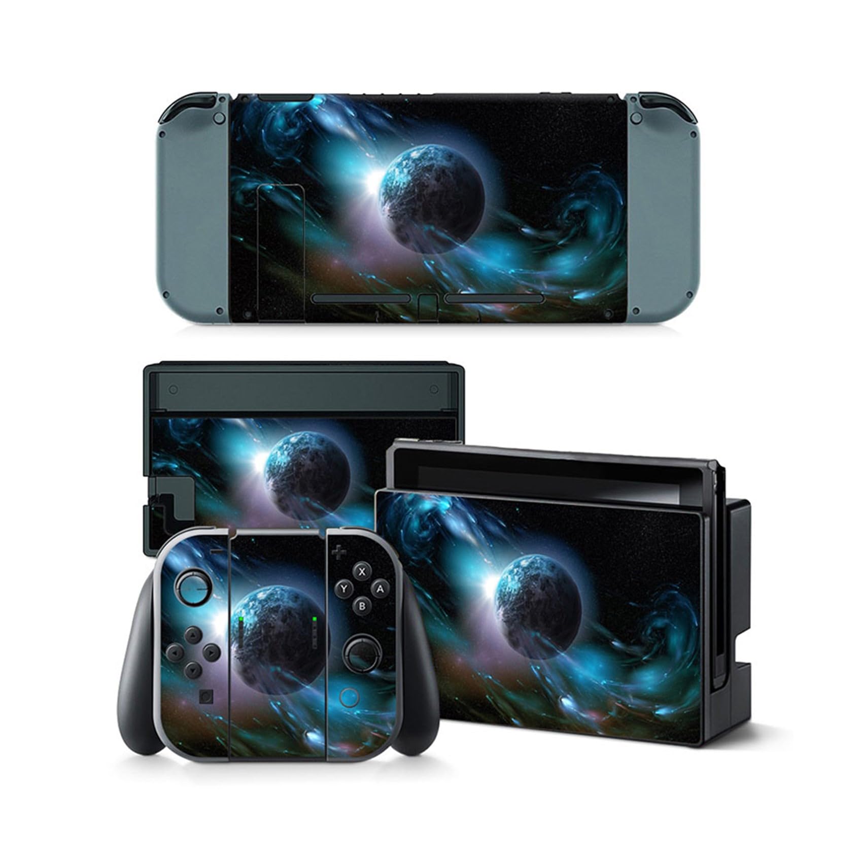 Nintendo Switch Black Skin - Full Cover Protective Film Sticker for Console & Controllers | Planet Design | Perfect for Gaming Protection & Personalization
