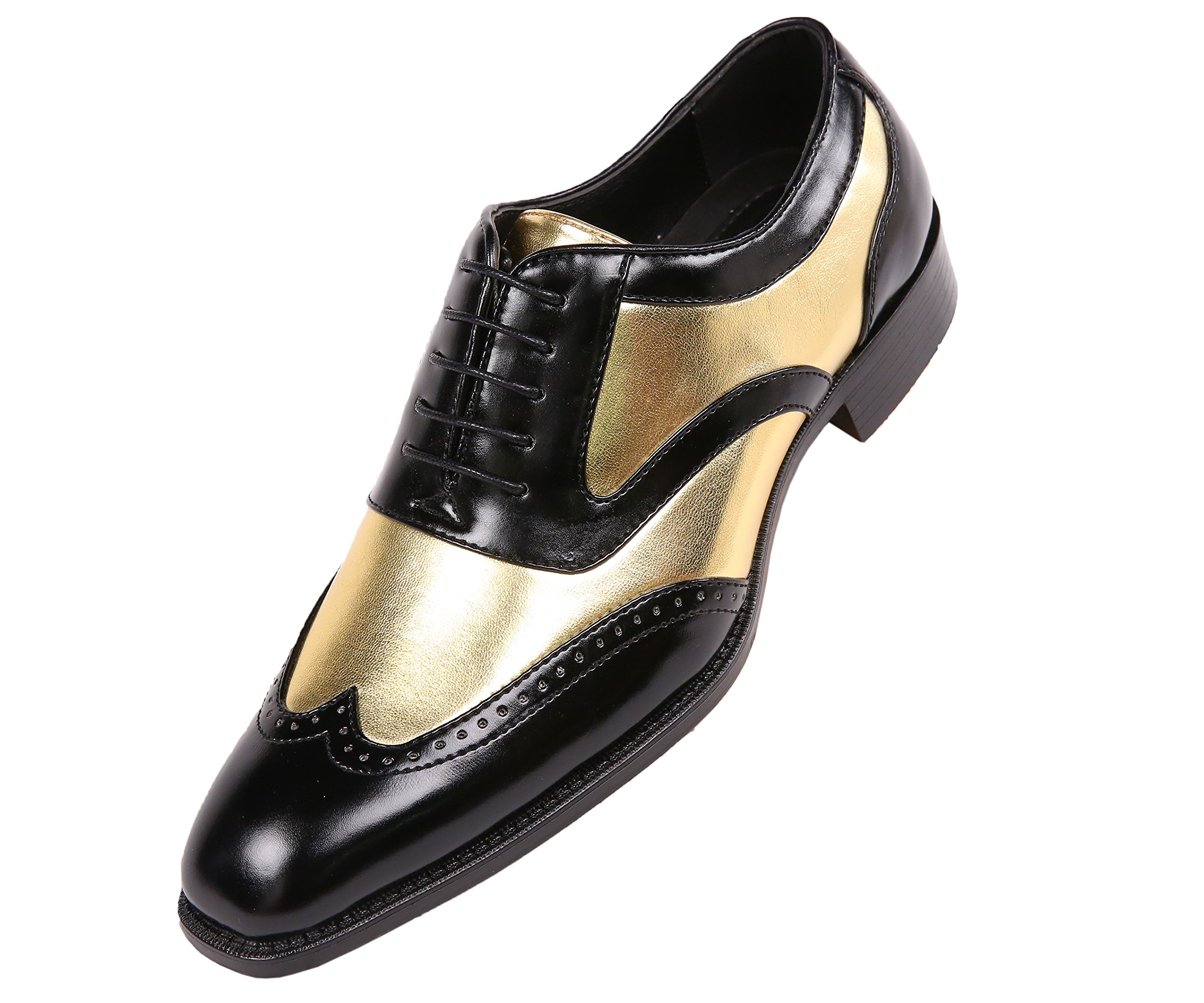 Bolano Lawson Men's Dress Shoes - Oxford & Wingtip Formal Shoes for Tuxedo & Business - Shiny Metallic Two-Tone Leather Shoes for Weddings, Office & Special Occasions