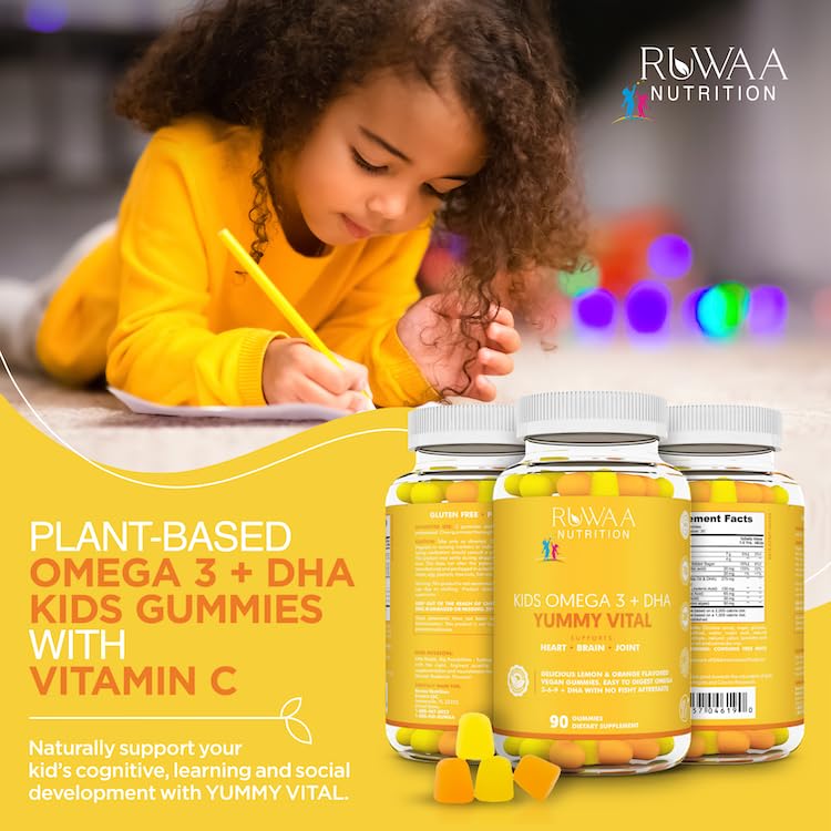 Kids Omega 3 Gummies with DHA & EPA - Vegan Omega 3-6-9 Supplement + Vitamin C for Cognitive Health, Focus & Vision - No Fishy Aftertaste - 540 Count (6 Pack) - Perfect for School Snacks & Daily Nutrition