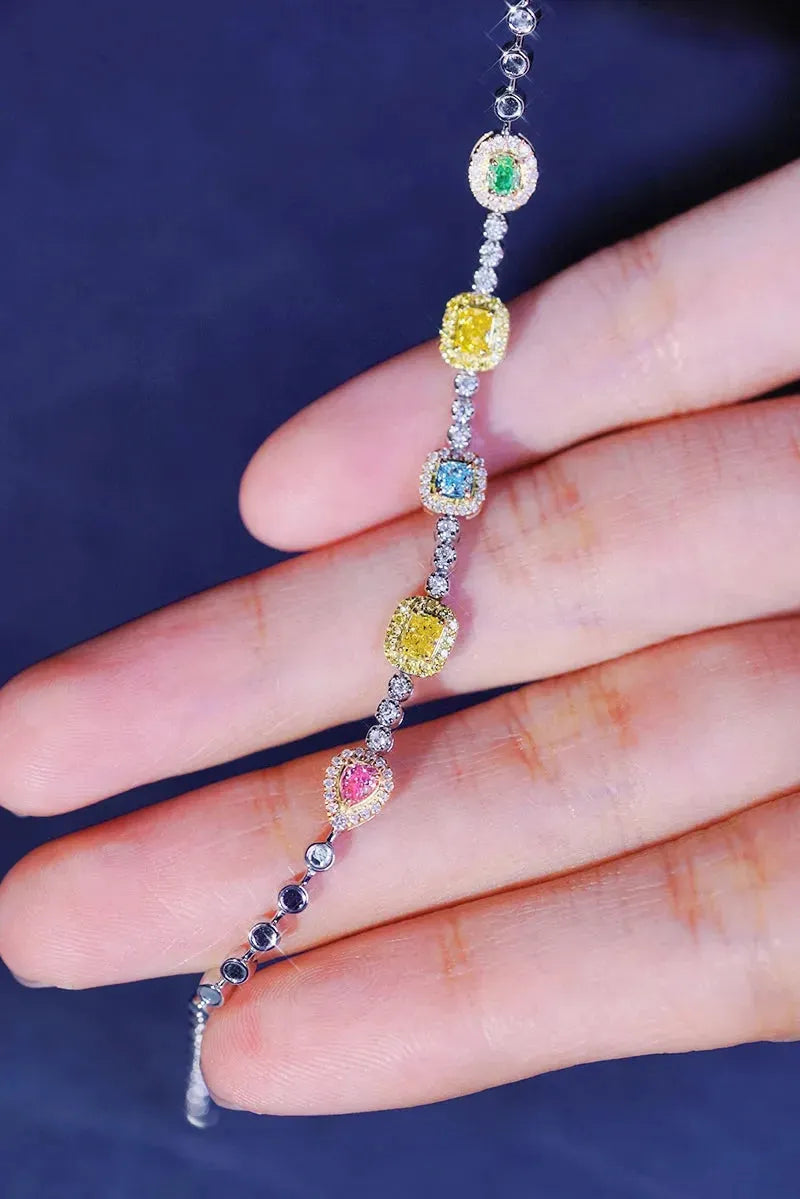 18K White Gold Diamond Bracelet for Women - Genuine Natural Diamonds, Romantic Colorful Design, High-End Wedding Jewelry - Perfect for Anniversaries, Engagements & Special Occasions