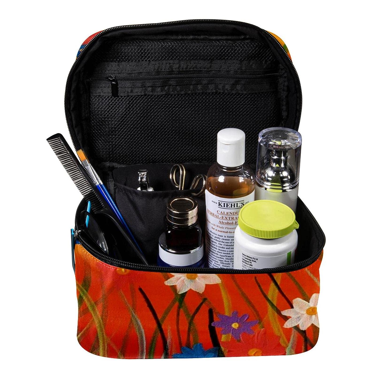 Dragonfly Floral Spring Travel Makeup Bag - Large Cosmetic Organizer with Zipper for Women & Girls | Perfect for Travel, Gym, and Daily Essentials Storage