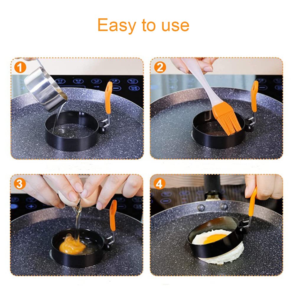 2Pcs 3-Inch Nonstick Egg Rings with Silicone Handle - Stainless Steel Egg Mold for Perfect Fried Eggs - Portable Grill Accessories for Camping, Breakfast, Burgers & Sandwiches - Ideal for Indoor Cooking & Outdoor BBQ