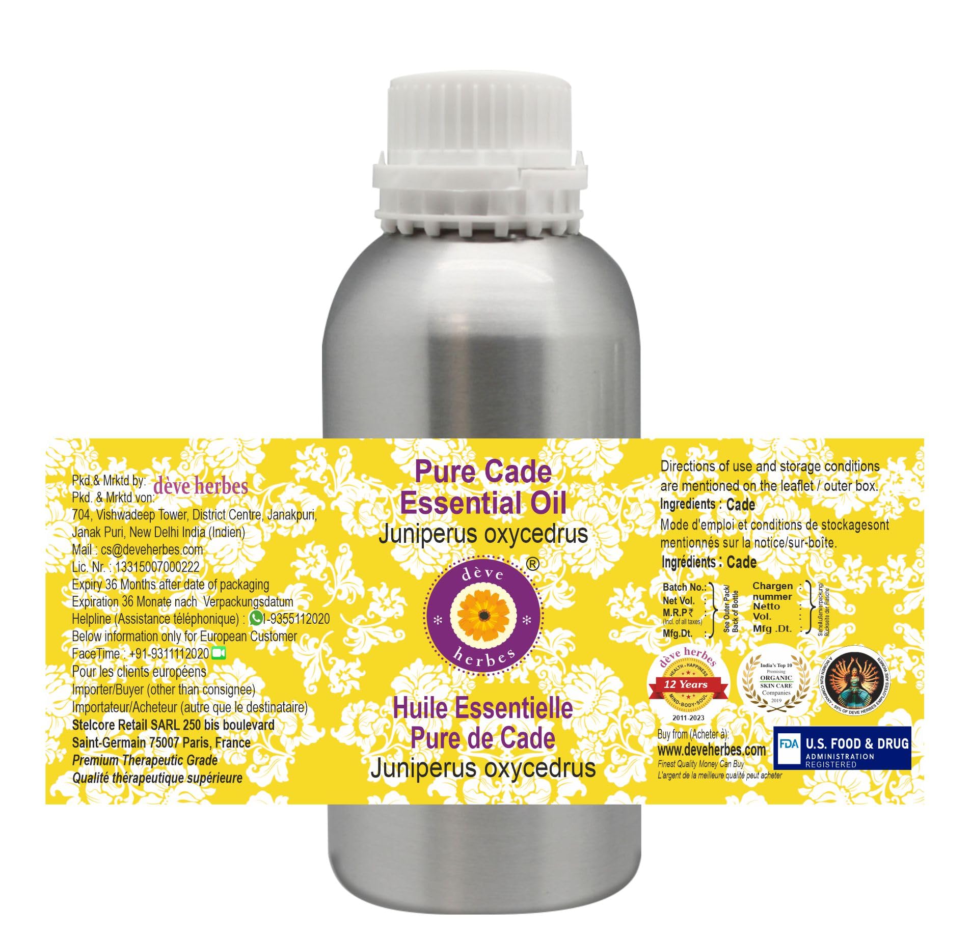 Pure Cade Essential Oil (Juniperus Oxycedrus) 42 oz - Steam Distilled Natural Aromatherapy Oil for Relaxation, Skin Care & DIY Beauty Products