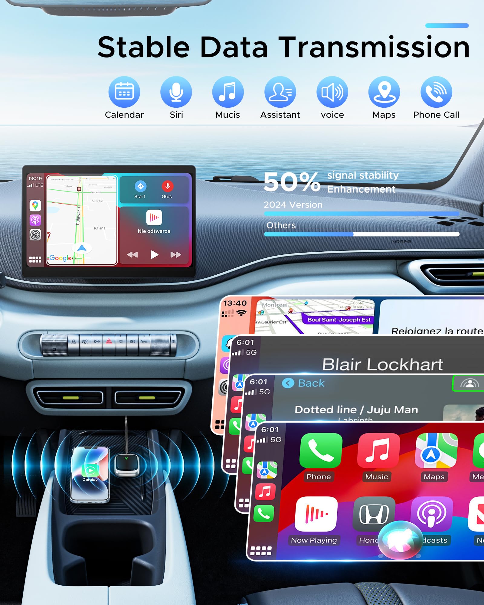 2024 Upgraded Wireless CarPlay Adapter & Android Auto Wireless Dongle - Mini Bluetooth 5.0 & 5GHz WiFi for iPhone iOS 10+/Android 11+ - Plug & Play for Wired CarPlay Cars Since 2016 - Perfect for Commuting, Road Trips & Hands-Free Driving