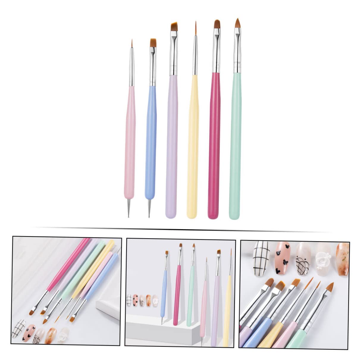 Beavorty 6pcs Wooden Handle Nail Art Brush Pens Set - Smooth Nylon Head Professional Nail Painting Tools for Gel Polish, Acrylic Nails & DIY Manicure at Home Salon