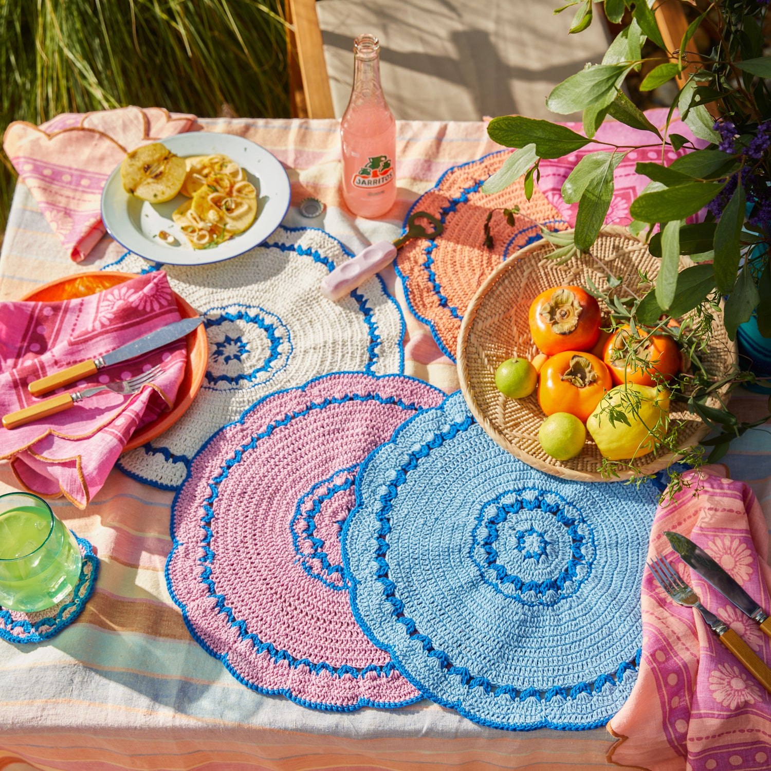 Aditi Crochet Placemats Set of 6 - Handmade Cotton Table Mats for Dining Room Decor - Perfect for Farmhouse, Boho, and Rustic Home Decor