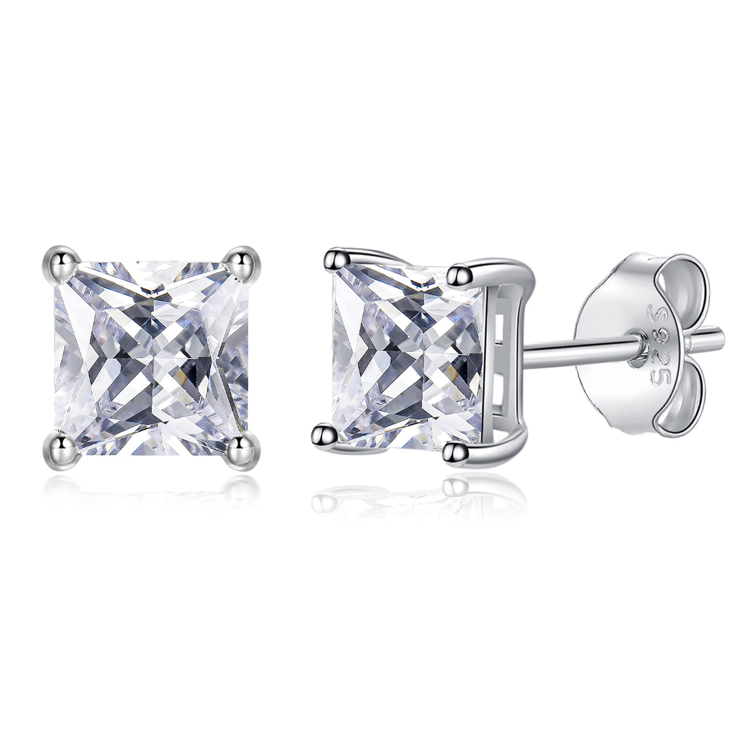Hypoallergenic Sterling Silver Stud Earrings for Women - Small Square, Heart & Round Cubic Zirconia Stud Set | Perfect for Everyday Wear, Gift Giving & Special Occasions