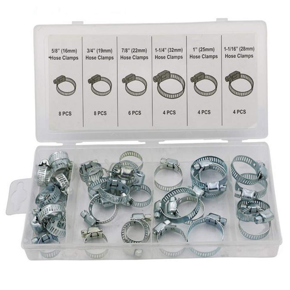 Stainless Steel Hose Clamps Kit (34PCS) - Rust Proof & Adjustable for Plumbing & Automotive