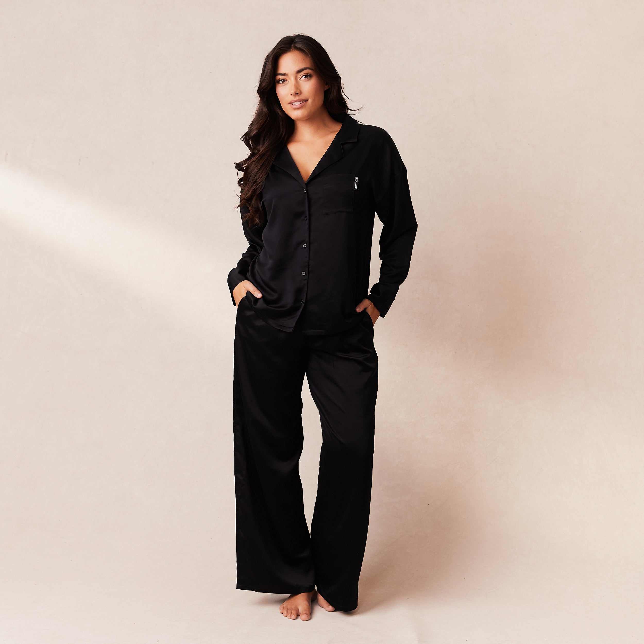 Classic Black Satin Pajama Shirt for Women - Comfortable Sleepwear & Lounge Wear for Nighttime Relaxation