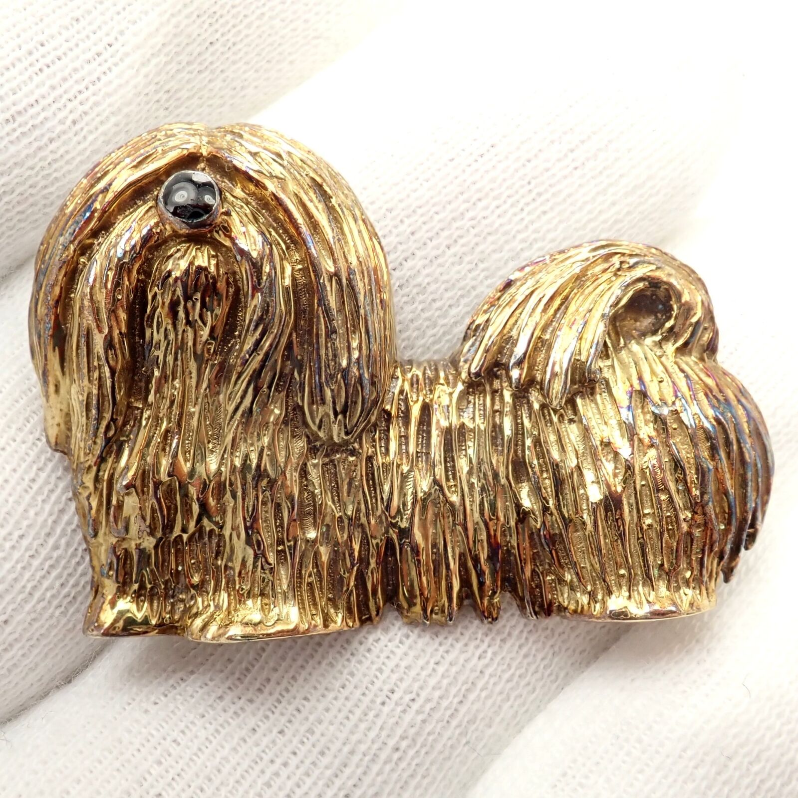 Vintage Tiffany & Co 14k Yellow Gold Enamel Shih Tzu Dog Brooch Pin - 1960s Collectible Jewelry for Women | Perfect for Vintage Fashion, Gift Giving & Special Occasions