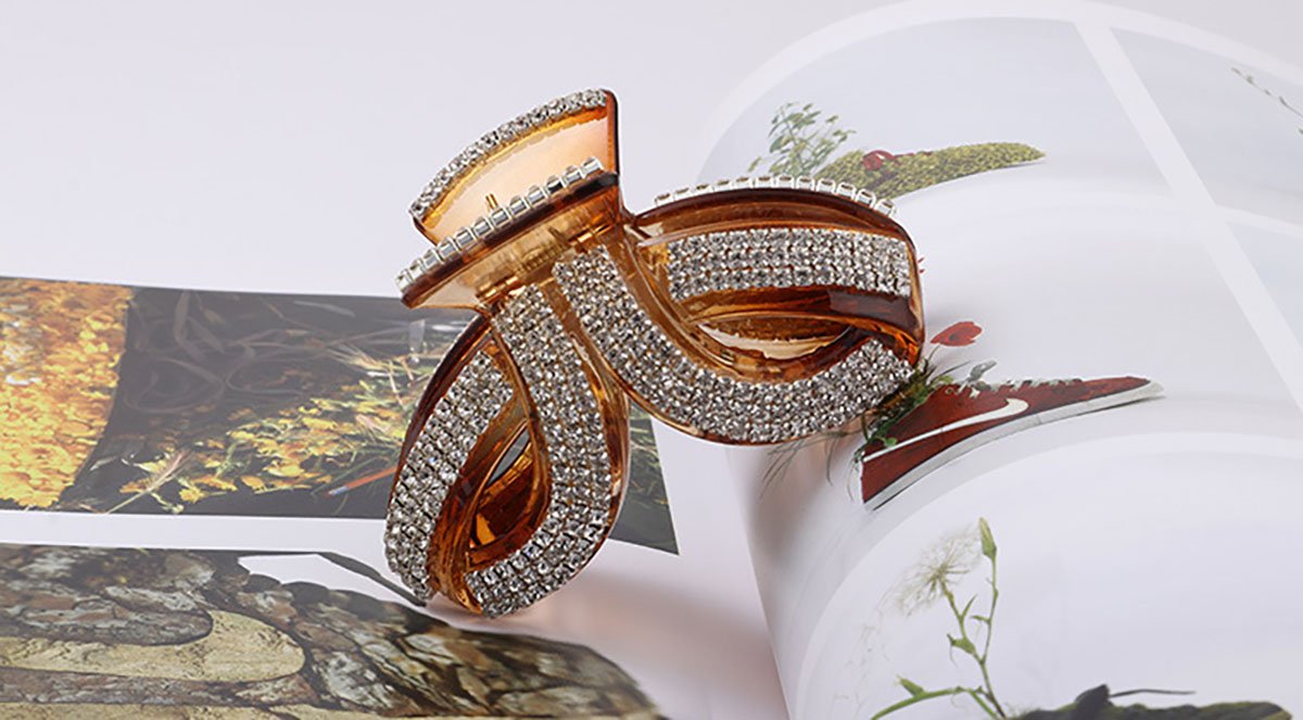 Elegant Rhinestone Crystal Hair Clip for Women - Acrylic Jaw Clip Hairpin, Hair Claw Accessories (Brown) - Perfect for Weddings, Parties & Everyday Styling