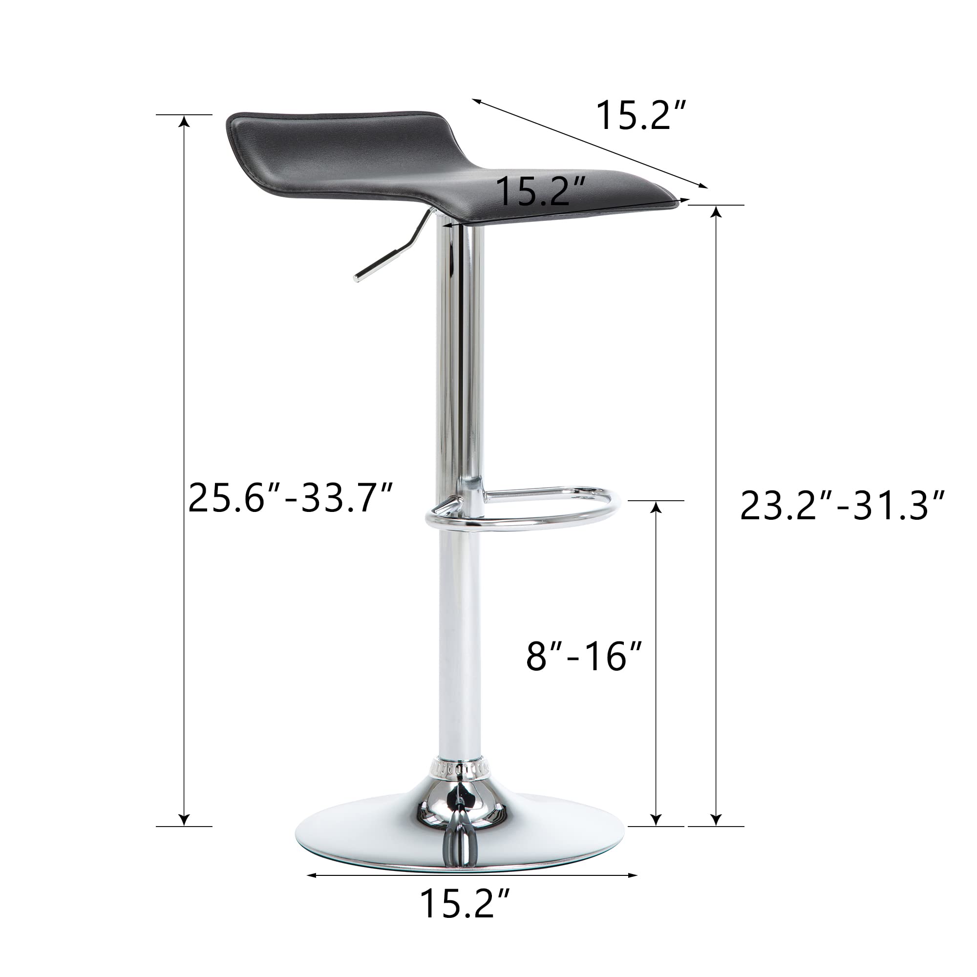 NOBPEINT Modern Chrome Adjustable Swivel Bar Stools - Set of 4 Black Counter Height Stools for Kitchen Island, Breakfast Bar & Home Decor