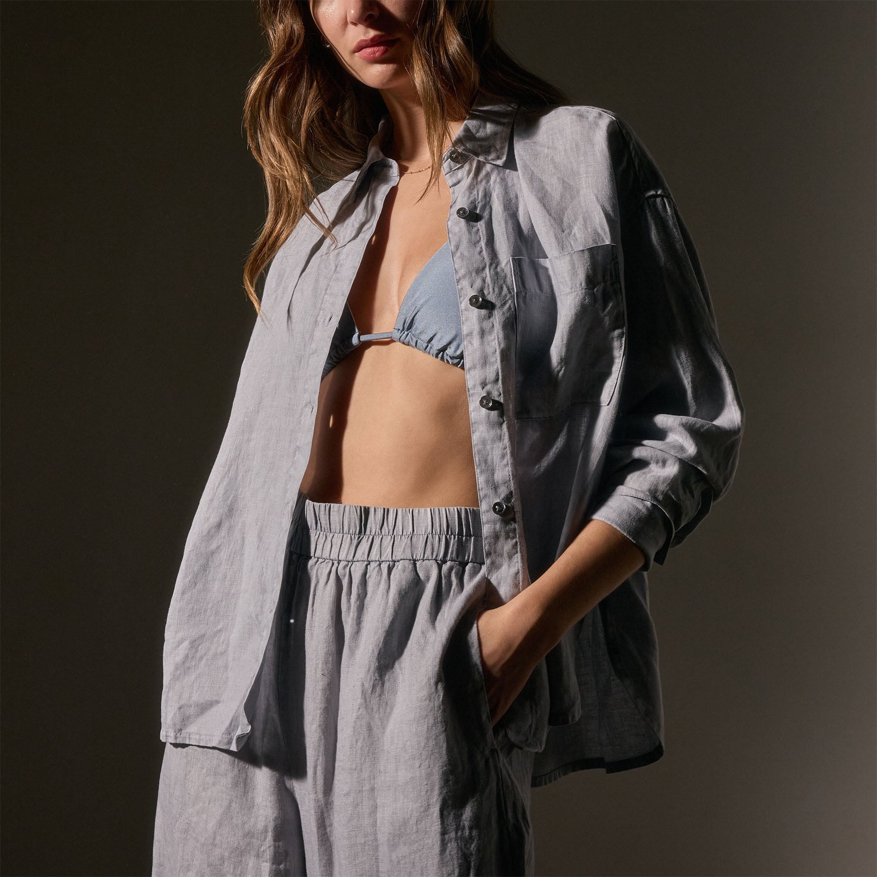 Premium Linen Oversized Shirt for Women - Soft & Breathable Grey Sky Pigment - Perfect for Casual Wear, Beach Cover-Up & Summer Outfits