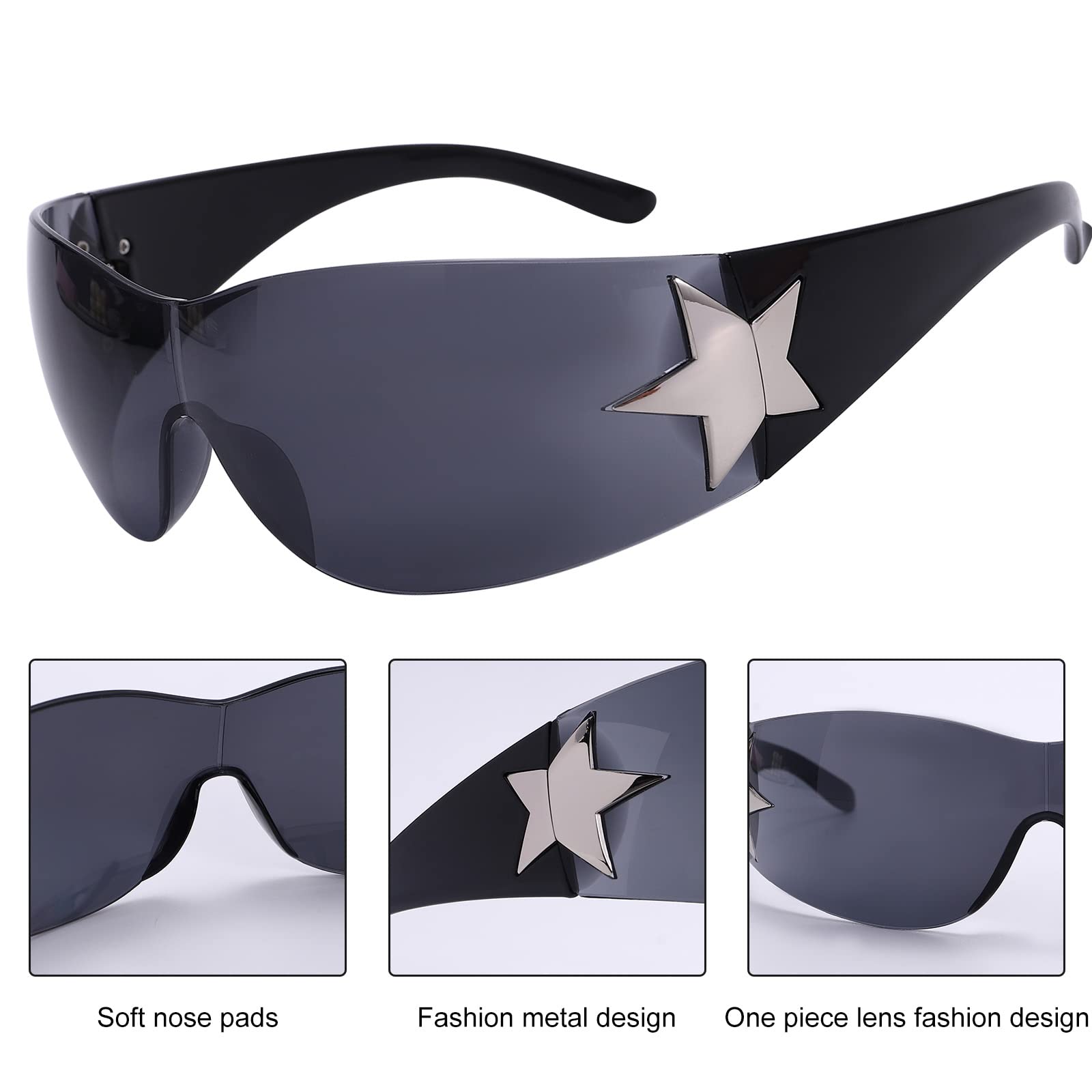 Trendy Y2K Rimless Sunglasses for Women & Men - Oversized Shield Wrap Around Sun Glasses with UV Protection - Perfect for Driving, Beach, and Fashion Outfits