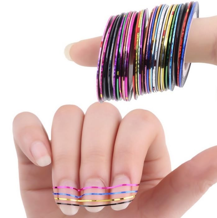 LOOKS UNITED 15 Nail Art Striping Rolls - Long Lasting HD Shine Nail Polish Kit (Pack of 6) for Professional Salon, Home Manicure & DIY Nail Designs