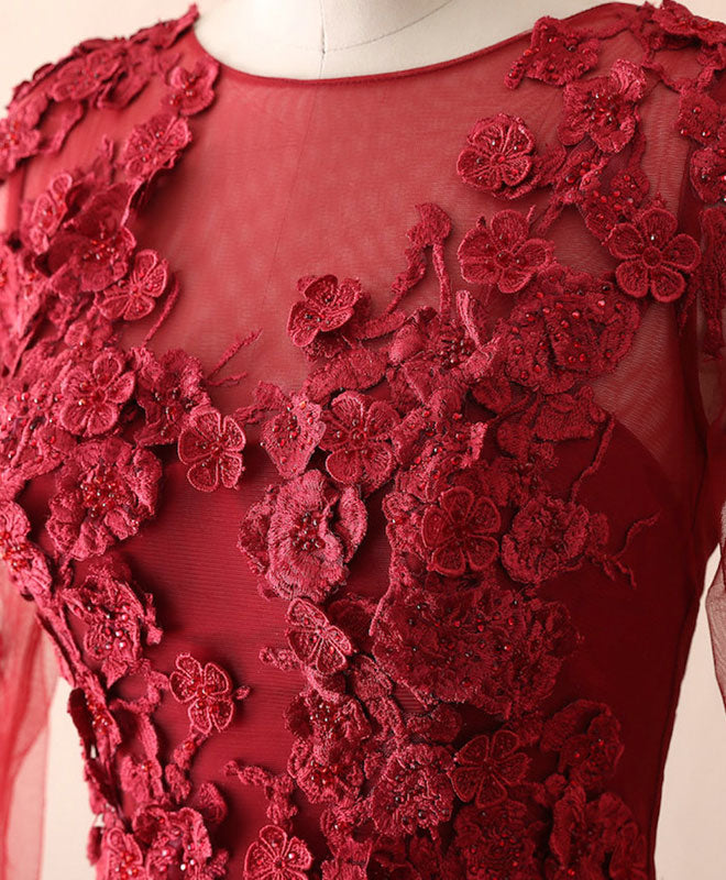 Elegant Burgundy Lace Satin Long Prom Dress for Women - Formal Evening Gown for Homecoming, Wedding, and Special Occasions