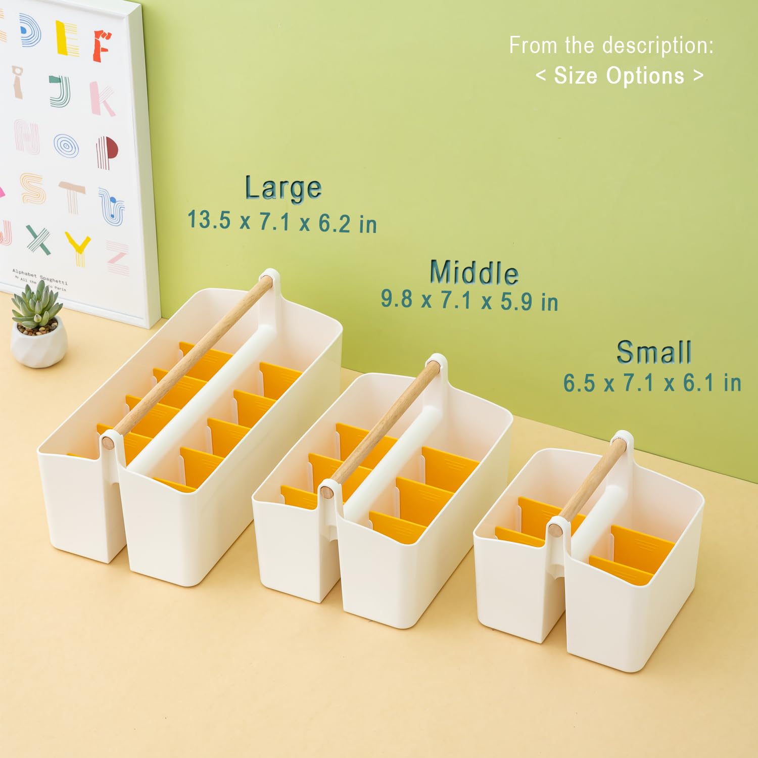 Art Supply Organizers Caddy with Handle - Portable Desk & Dorm Storage Basket for School, Office, Bathroom, Makeup & Cleaning Supplies (White & Yellow, Small) - Perfect for Students, Artists & Home Organization