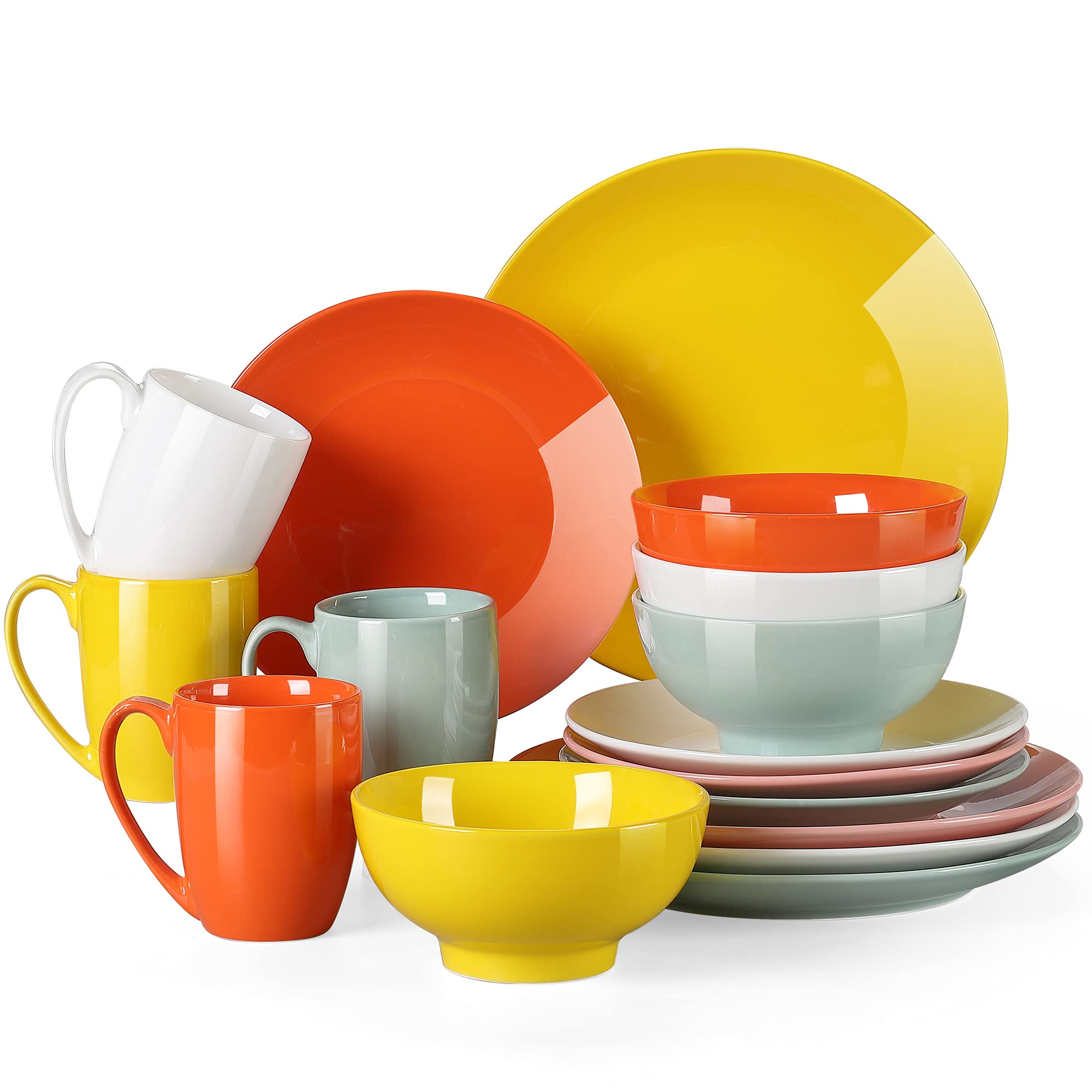 16-Piece Orange Porcelain Dinnerware Set for 4 - Dinner Plates, Dessert Plates, Bowls & Mugs | Dishwasher & Microwave Safe Ceramic Dishes | Perfect for Family Meals, Dinner Parties & Restaurant Use