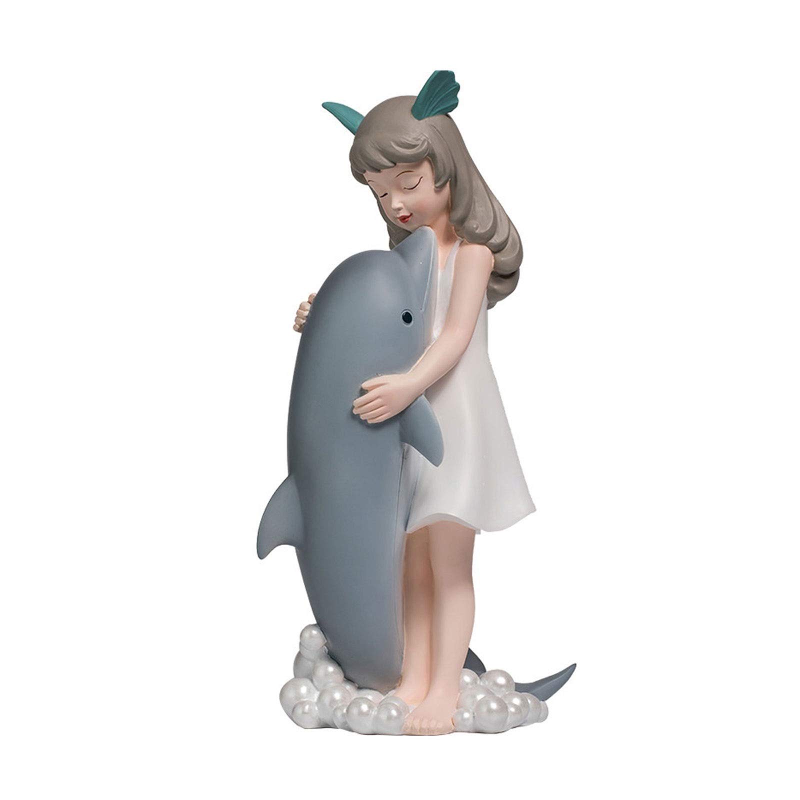 Girl and Dolphin Resin Statue - Marine Life Home & Office Decor, Desk Ornament, Good Luck Collectible Gift for Beach & Ocean Lovers (Perfect for Coastal Decor, Wedding Centerpieces, or Spa Relaxation Gifts)