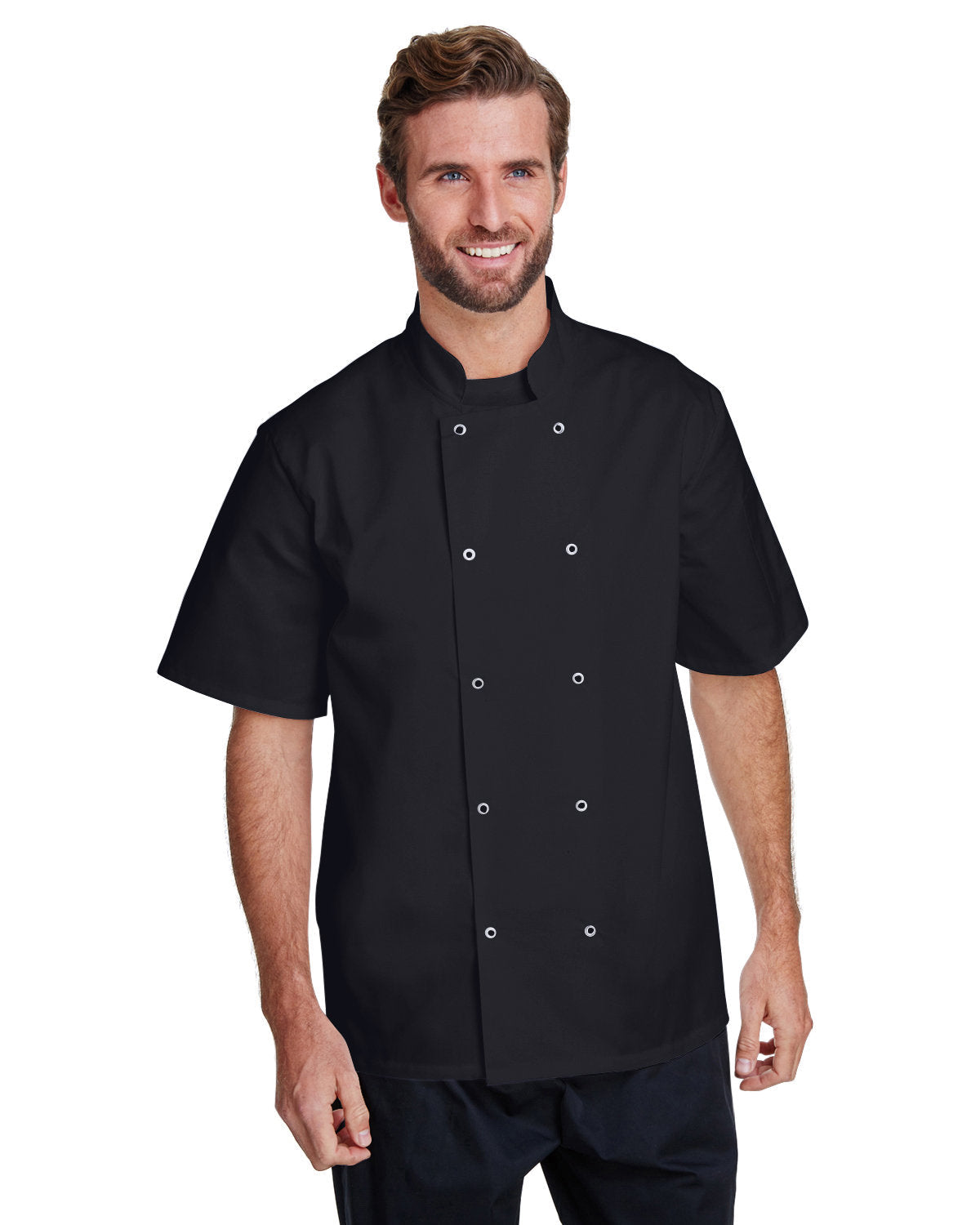 Reprime RP664 Unisex Studded Front Short Sleeve Chef Coat - Professional Kitchen Apparel for Chefs & Culinary Students - Perfect for Restaurants, Cooking Classes & Food Photography
