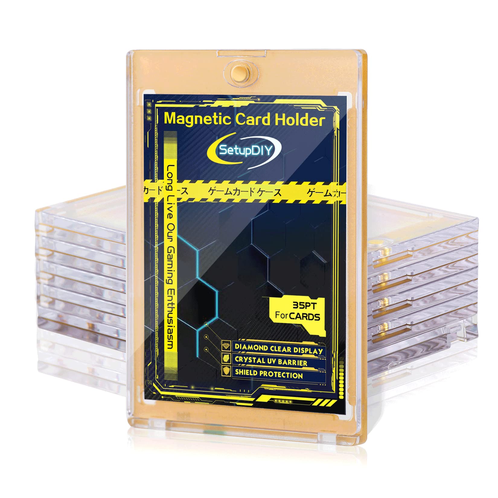 Premium 5-Pack Magnetic Trading Card Holders with Gold Frame - 35pt UV-Proof Hard Sleeves for MTG, TCG, Yugioh & Collectible Cards | Perfect for Display, Storage & Game Protection