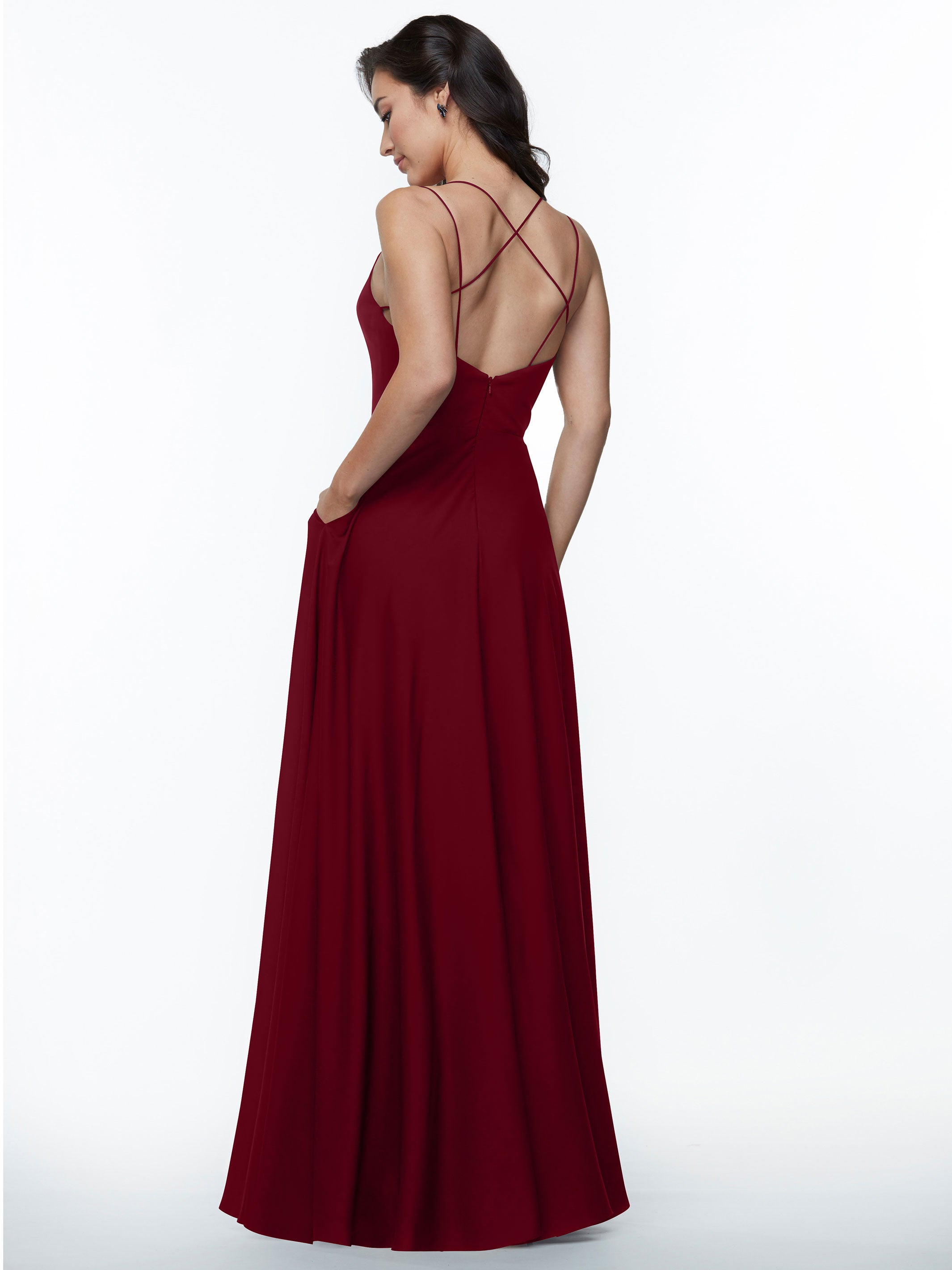 Elegant 83024 Stretch Chiffon A-Line Bridesmaid Dress with Pockets - Perfect for Weddings, Parties & Formal Events - Comfortable & Stylish Plus Size Option Available