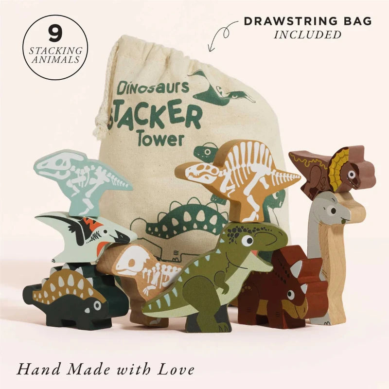 Jurassic Stacking Dinosaurs Toy Set with Storage Bag - Fun Dinosaur Stacking Game for Kids, Educational STEM Learning Toys for Toddlers & Preschoolers - Perfect for Birthday Gifts, Classroom Activities & Family Game Night