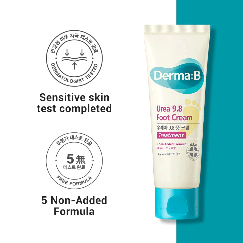 Derma:B Urea 9.8% Foot Cream 80ml - Intense Moisturizing Treatment for Dry, Cracked Feet - Perfect for Daily Foot Care & Pedicures