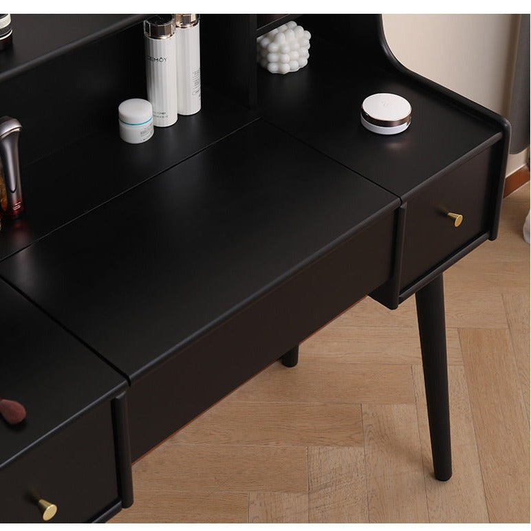 ISABEL TOKYO Japanese Scandinavian Dresser Vanity Table with Mirror - Walnut, Black, White & Gray Colors - Perfect for Bedroom, Dressing Room & Makeup Studio