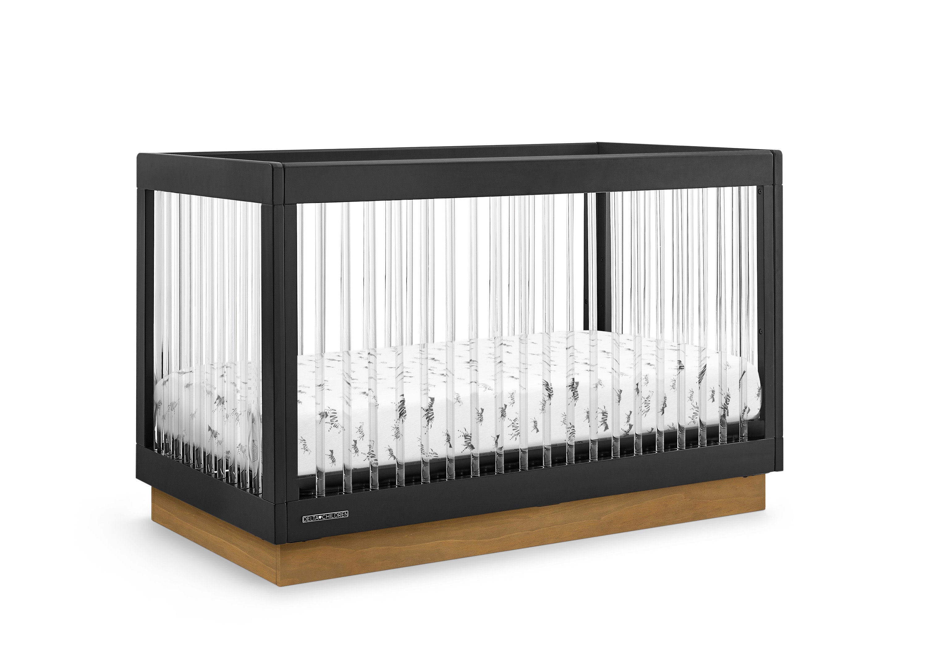 James Acrylic 4-in-1 Convertible Baby Crib - Toddler Bed, Daybed & Full-Size Bed Frame - Modern Nursery Furniture for Boys & Girls - Perfect for Small Spaces & Minimalist Bedrooms