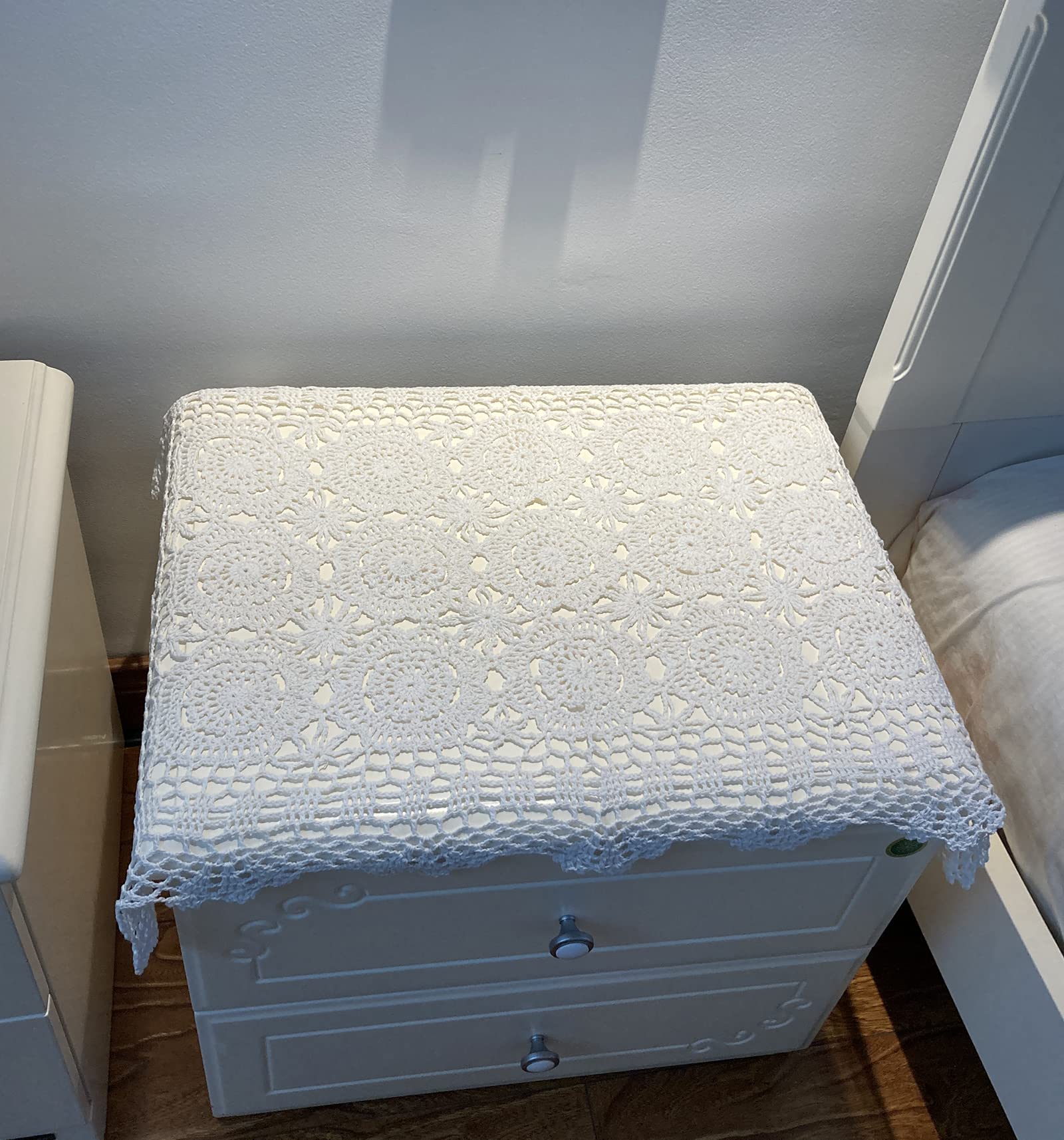 Handmade Rectangular Cotton Crochet Lace Table Runner - 19x27 Inch White Doily for Dining Table Decor - Perfect for Weddings, Dinner Parties & Home Centerpieces