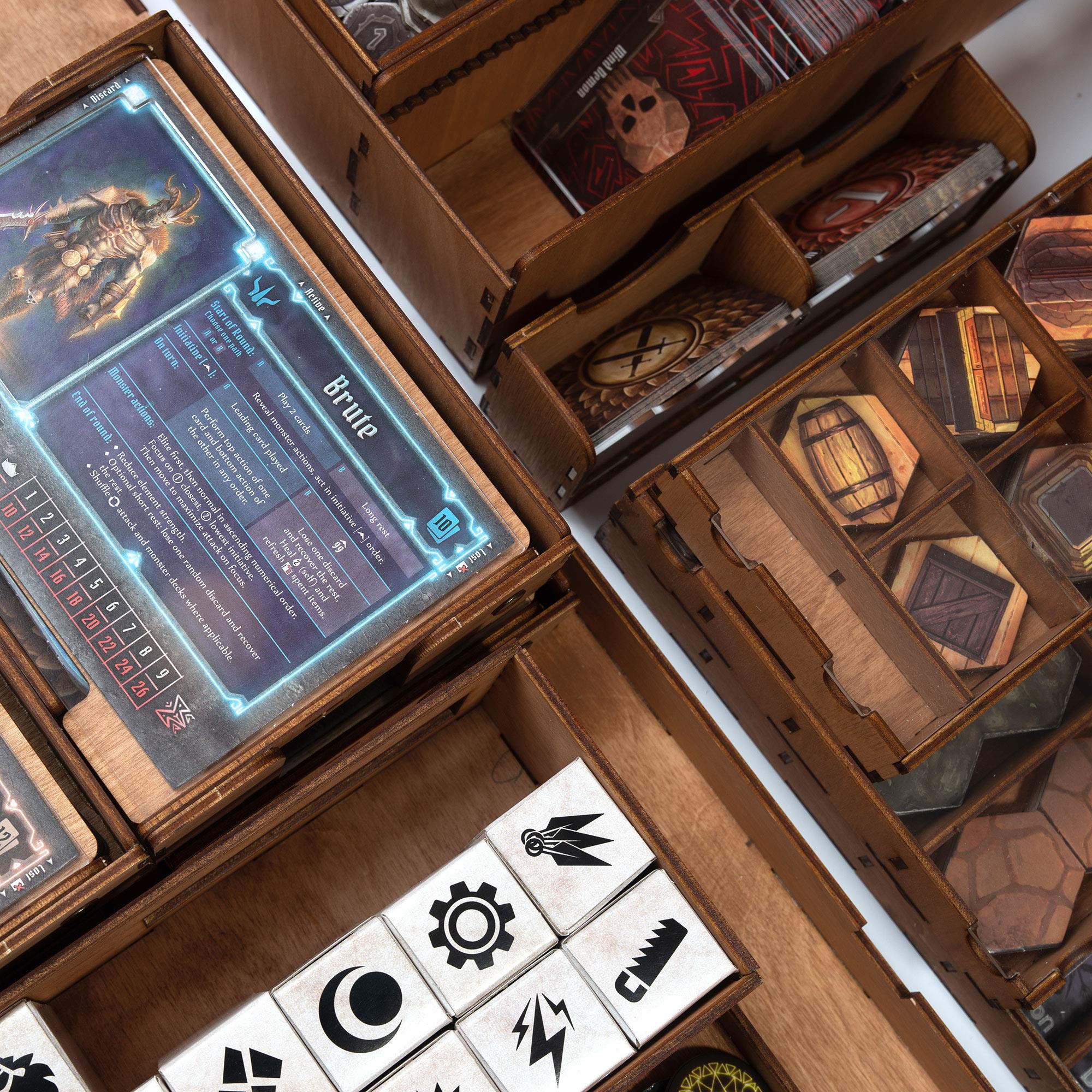 SMONEX Wooden Organizer & 4 Player Boards for Gloomhaven Board Game - Storage Box Fits All Expansions - Premium Insert for Game Organization - Perfect for Game Nights & Tabletop RPG Storage