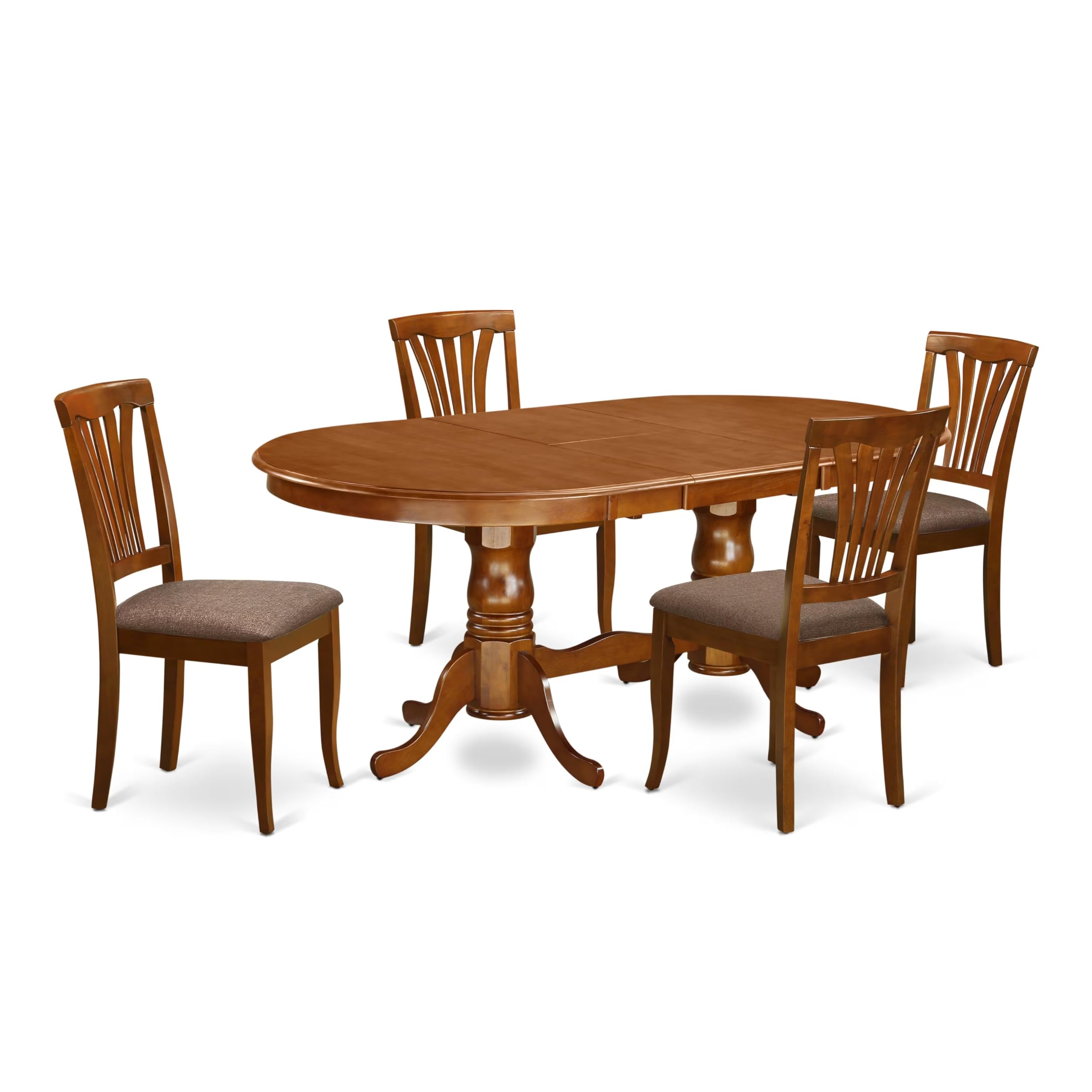 East West Furniture 5-Piece Dining Set - 42x78 Inch Oval Wooden Table with Butterfly Leaf & 4 Linen Fabric Chairs, Saddle Brown - Perfect for Small Spaces, Kitchen Dining Rooms & Family Gatherings