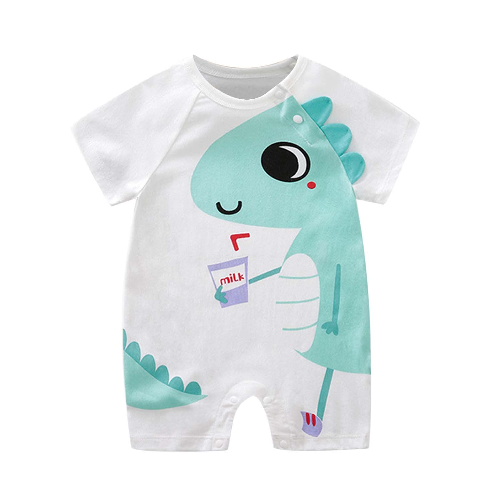 Dinosaur Print Baby Romper - Short Sleeve Jumpsuit for Newborn Boys & Girls | Cute Cartoon Dinosaur Bodysuit for Summer | Perfect for Playtime, Daycare & Photo Shoots