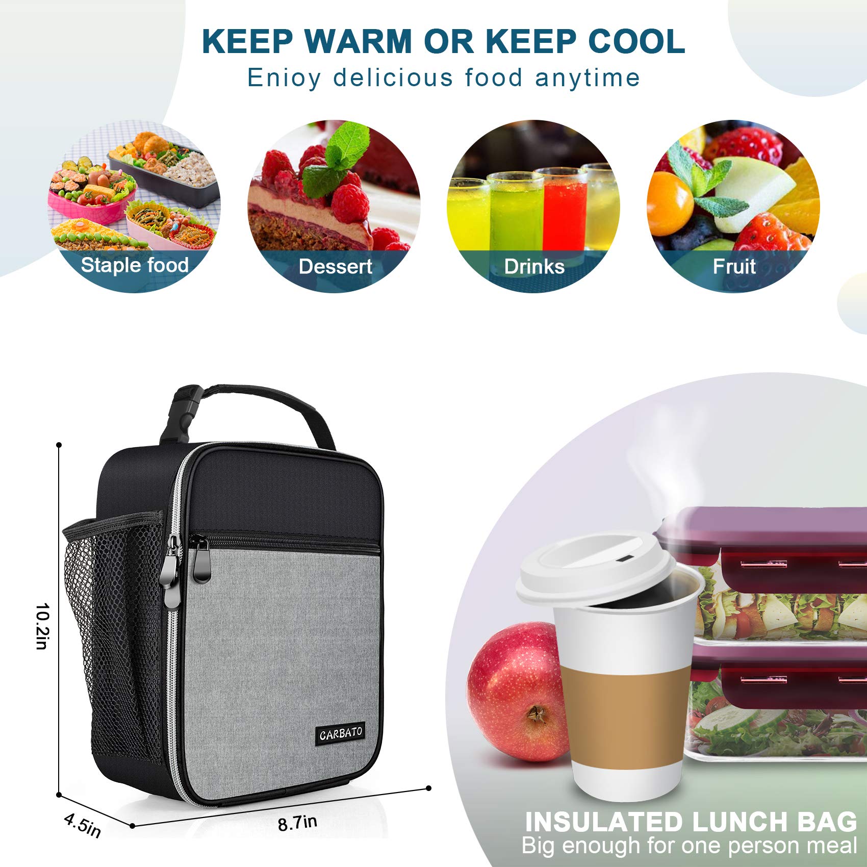 **Insulated Lunch Bag for Adults - Reusable & Durable Lunch Box Tote for Men & Women - Black & Gray - Perfect for Work, School & Picnics**